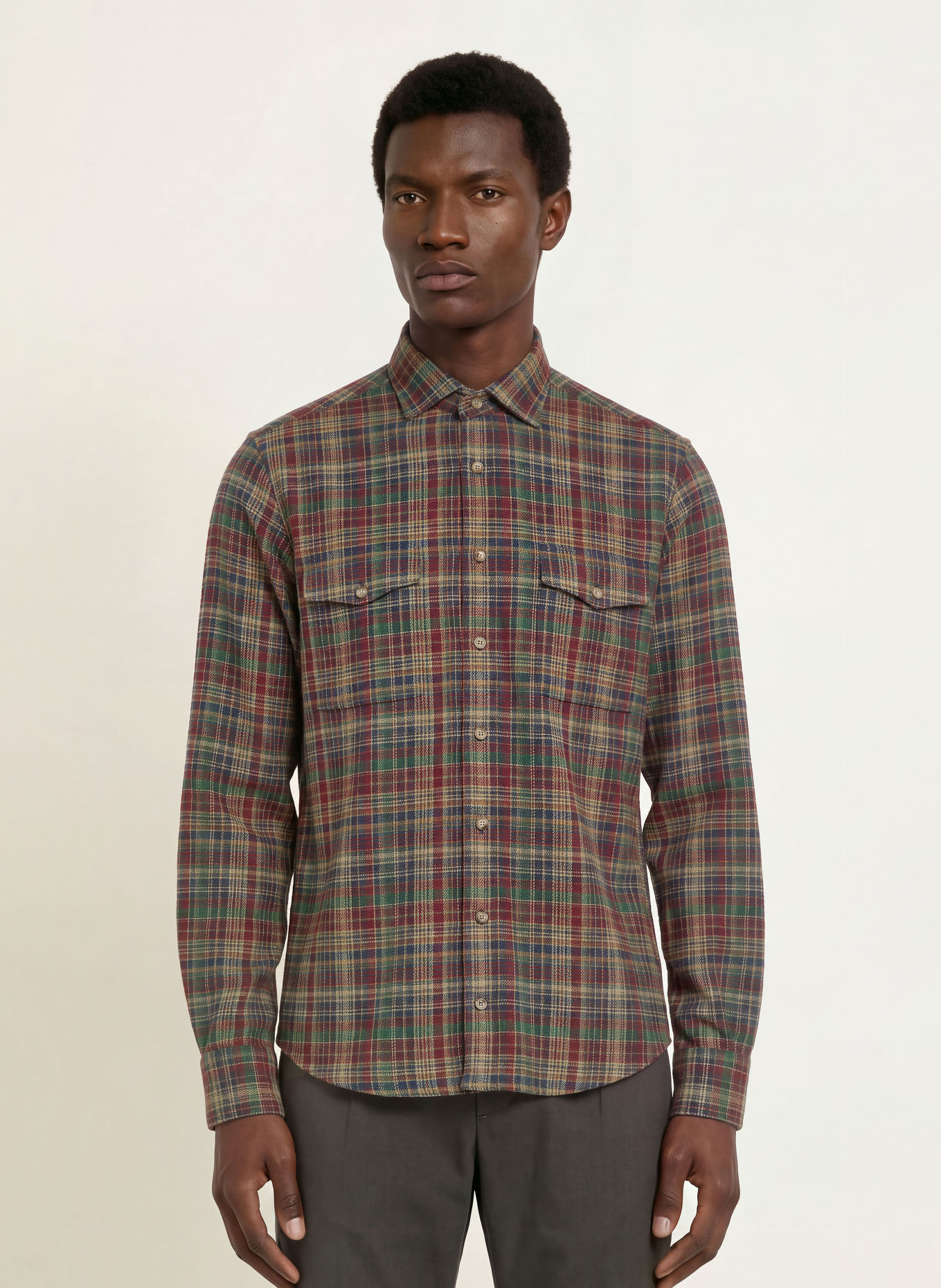 HACKETT LONDON Flanellen overhemd Comfort Fit: DONKERBLAUW / DONKERROOD / GROEN