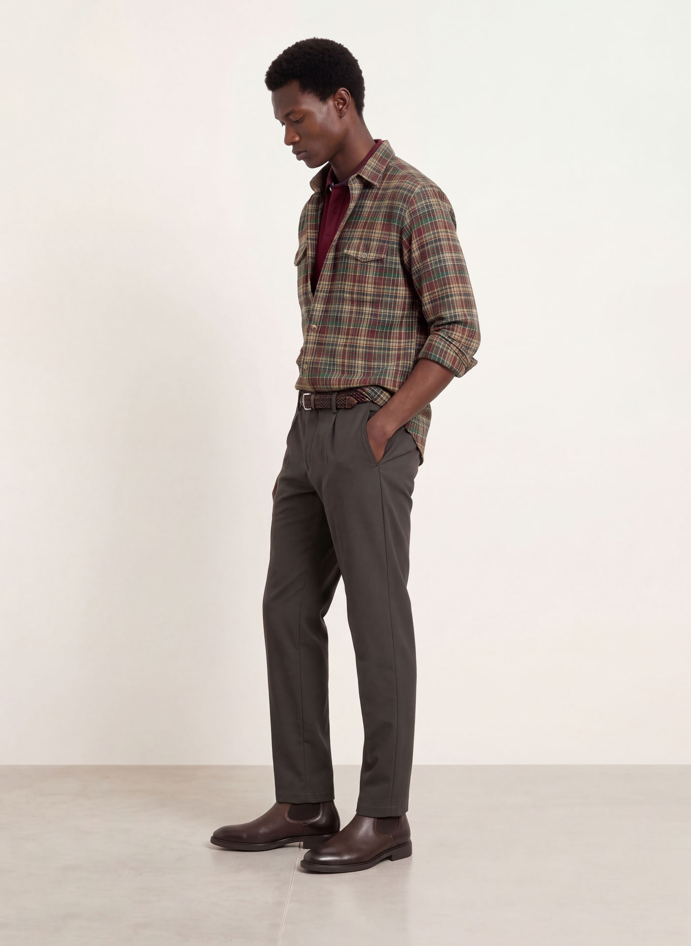 HACKETT LONDON Flanellen overhemd Comfort Fit: DONKERBLAUW / DONKERROOD / GROEN