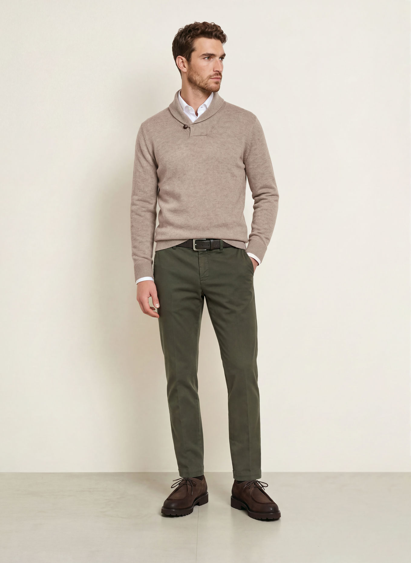 HACKETT LONDON Pull en laine mérinos: TAUPE