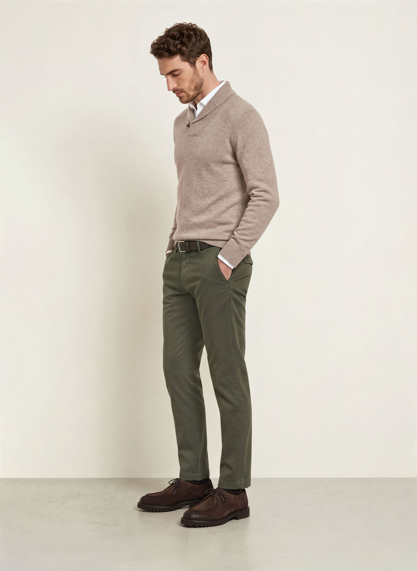 HACKETT LONDON Pull en laine mérinos: TAUPE