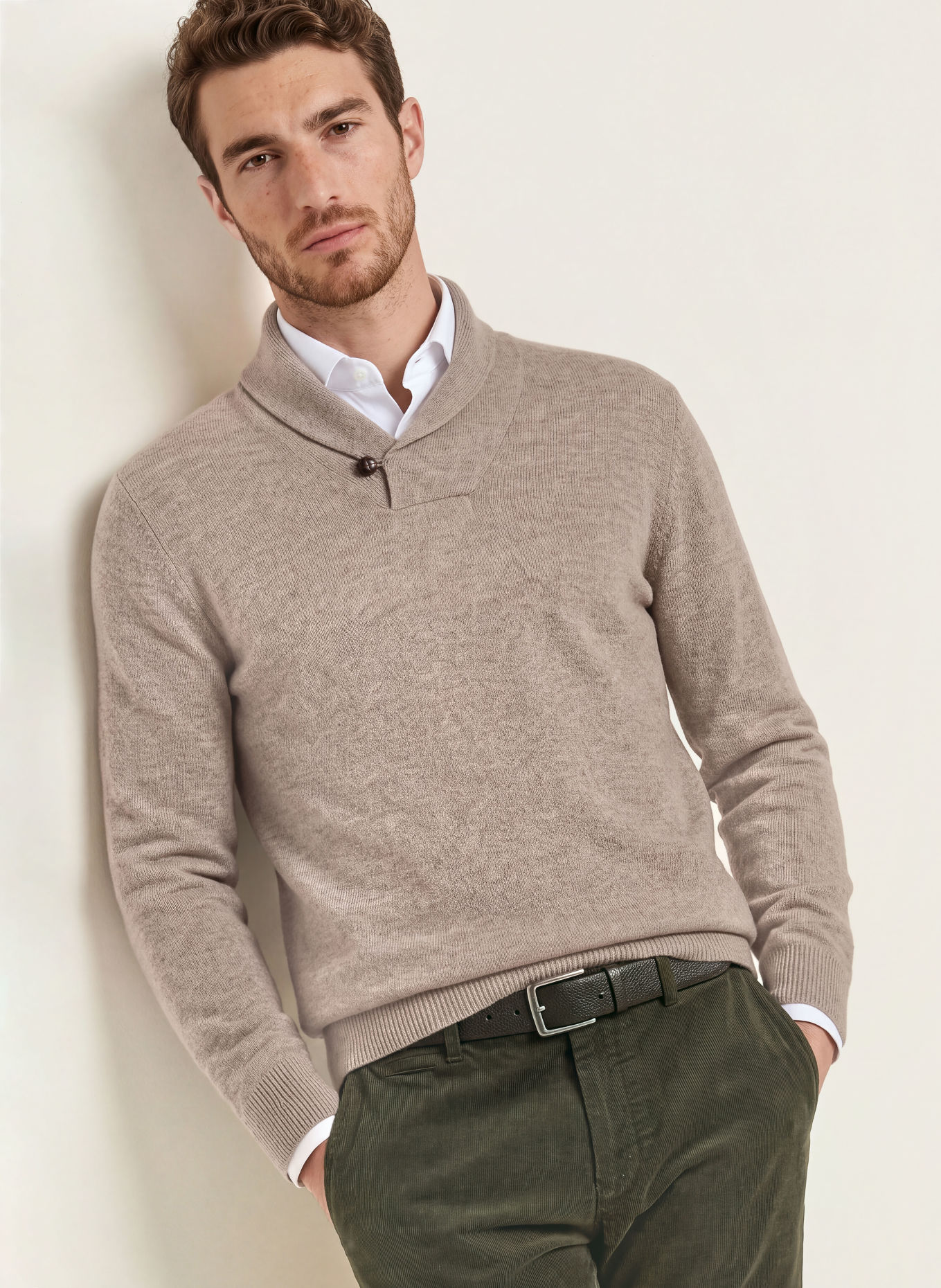 HACKETT LONDON Pull en laine mérinos: TAUPE