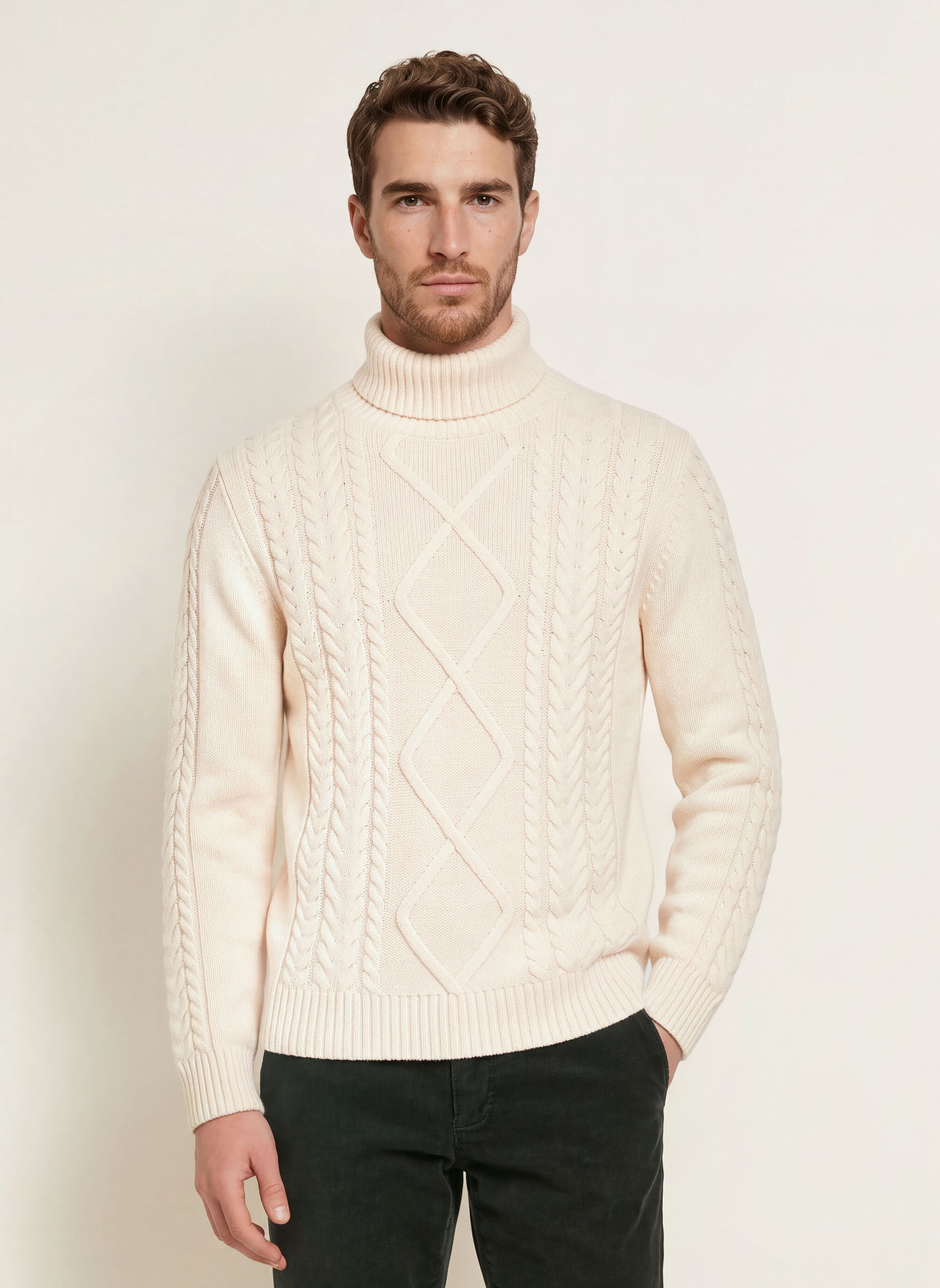 HACKETT LONDON Turtleneck sweater made with merino wool: CREAM