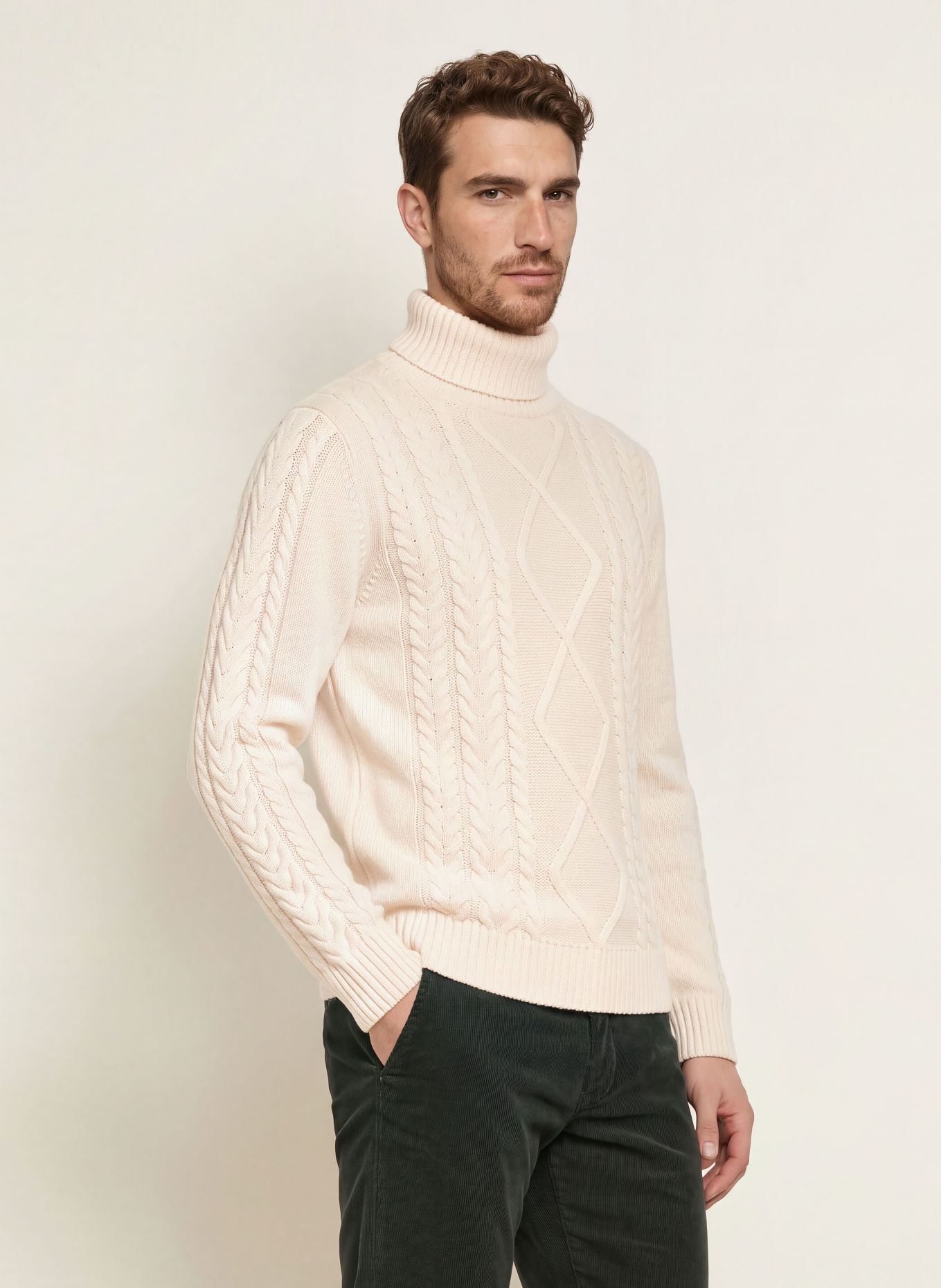 HACKETT LONDON Turtleneck sweater made with merino wool: CREAM