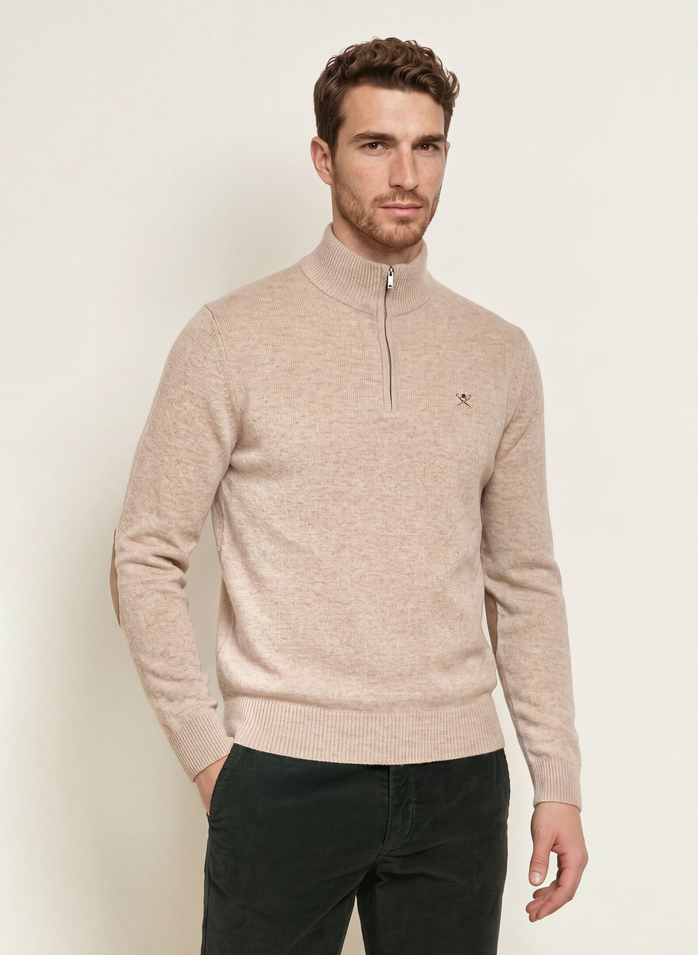HACKETT LONDON Pull col zippé: MARRON CLAIR