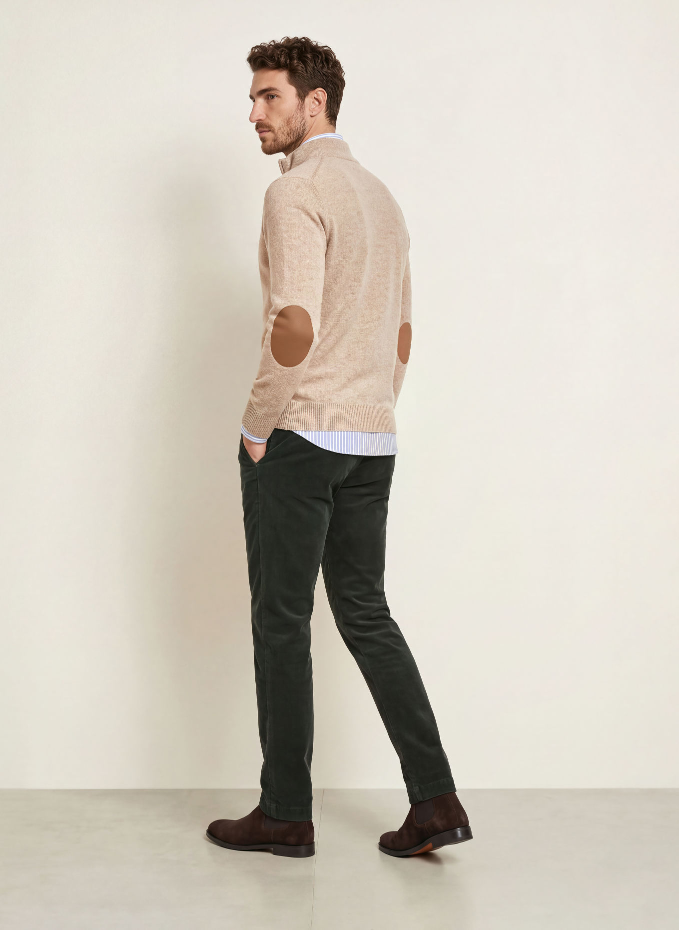 HACKETT LONDON Pull col zippé: MARRON CLAIR