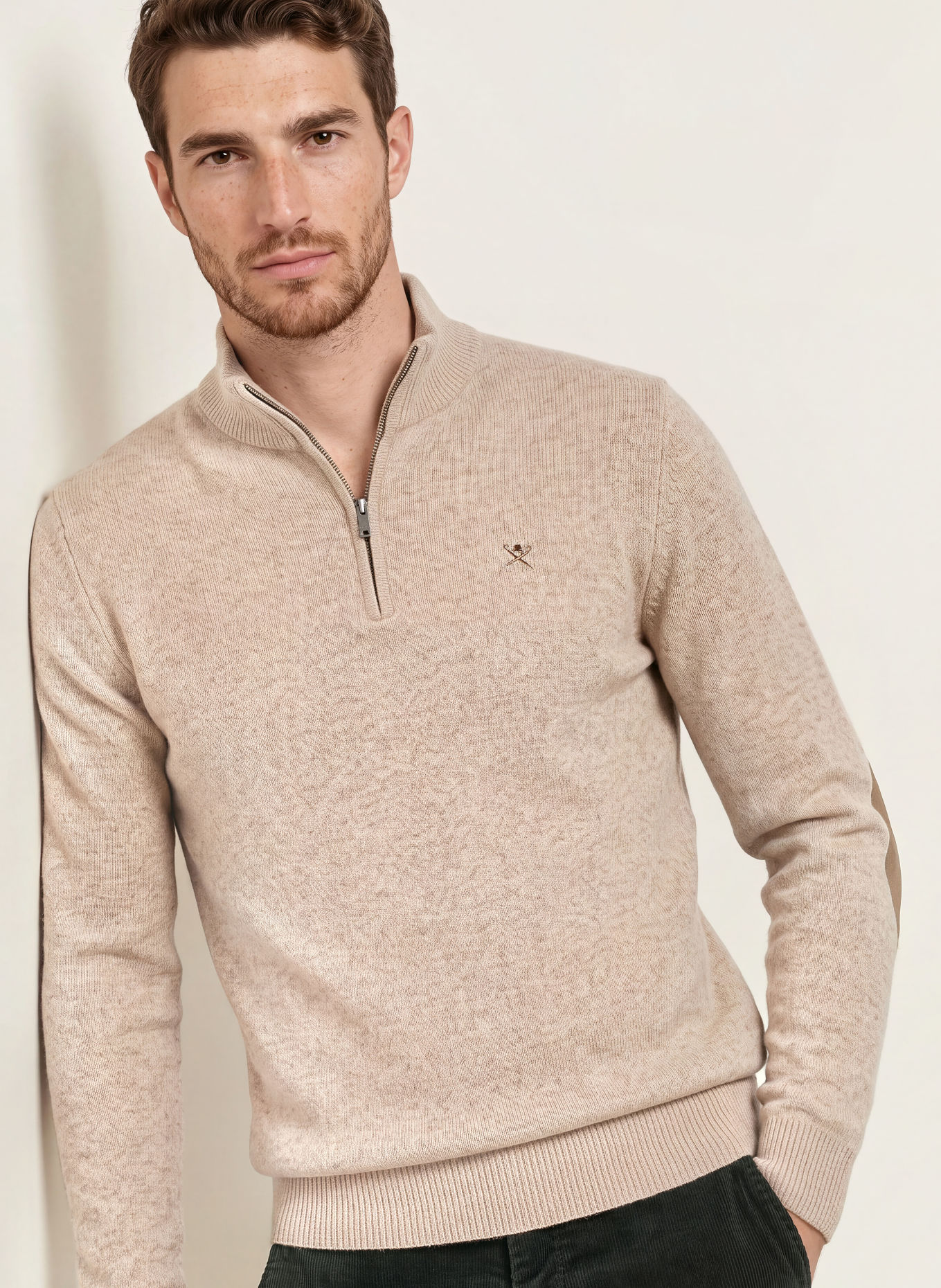 HACKETT LONDON Pull col zippé: MARRON CLAIR