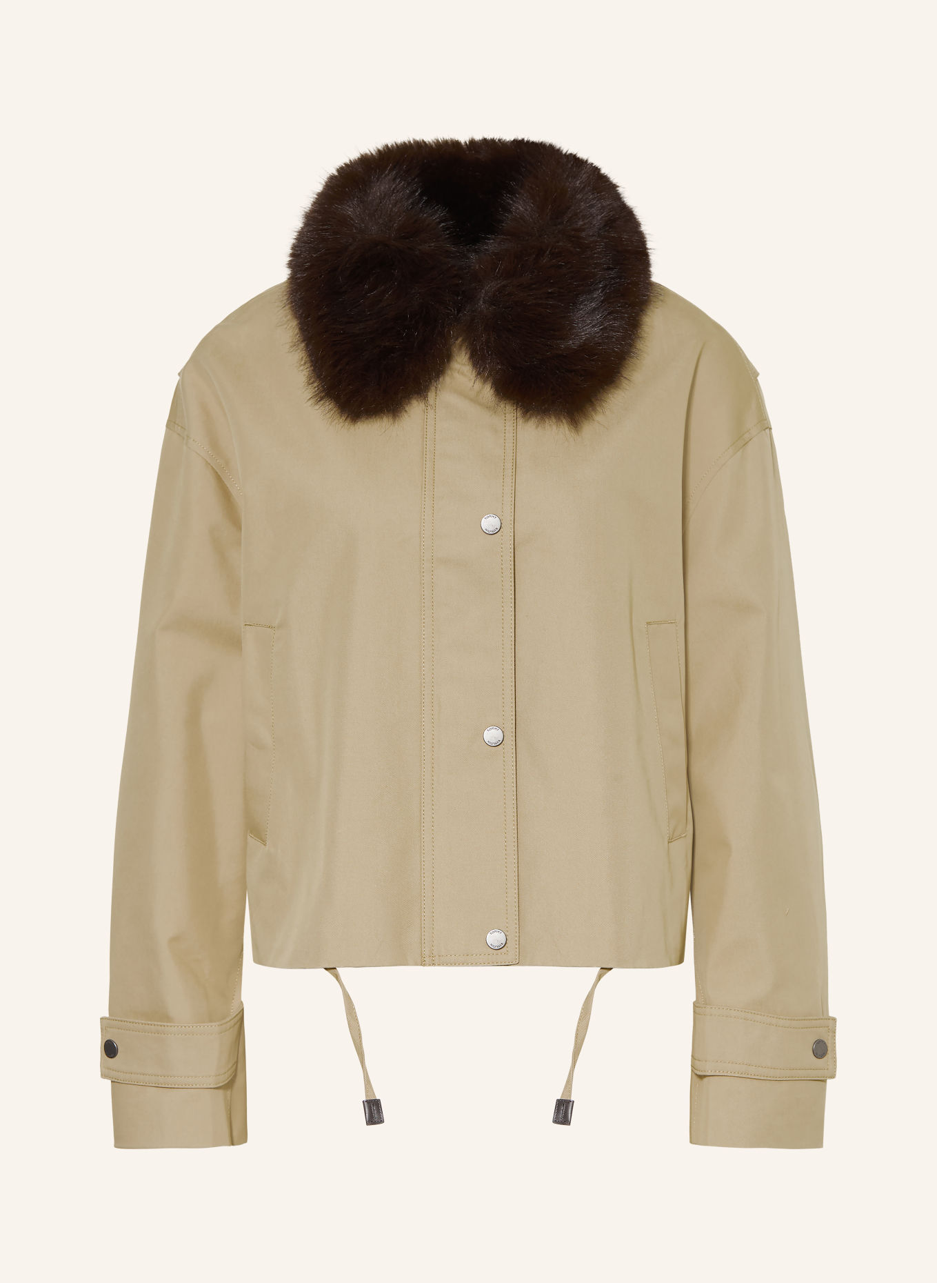 TOMMY HILFIGER Jacke mit abnehmbarem Kunstfell-Kragen: BEIGE / DUNKELBRAUN