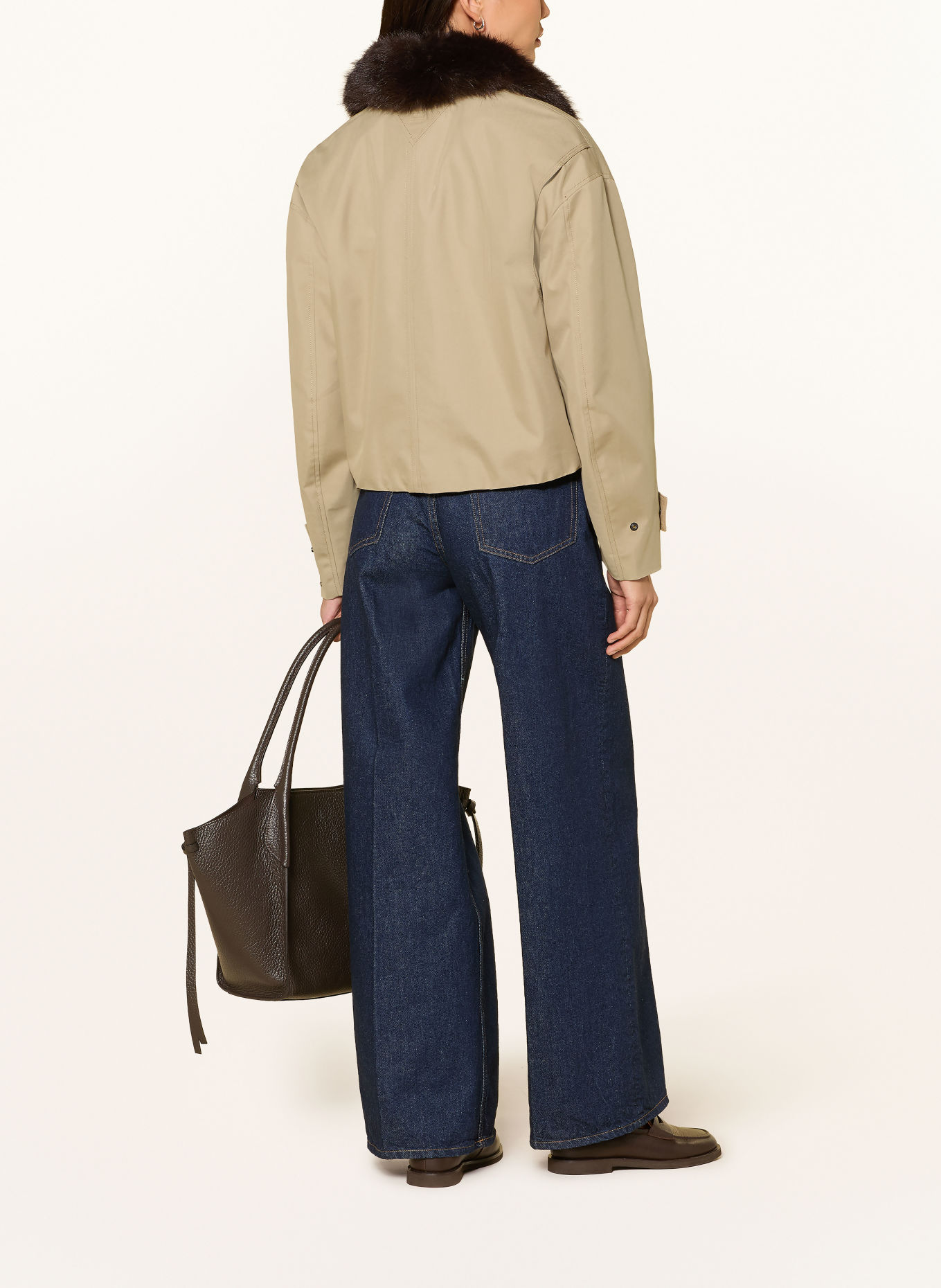 TOMMY HILFIGER Jacke mit abnehmbarem Kunstfell-Kragen: BEIGE / DUNKELBRAUN