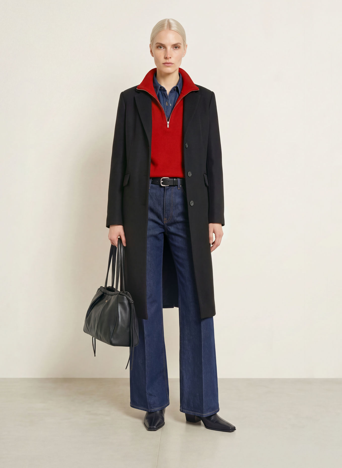 TOMMY HILFIGER Wollen mantel: ZWART