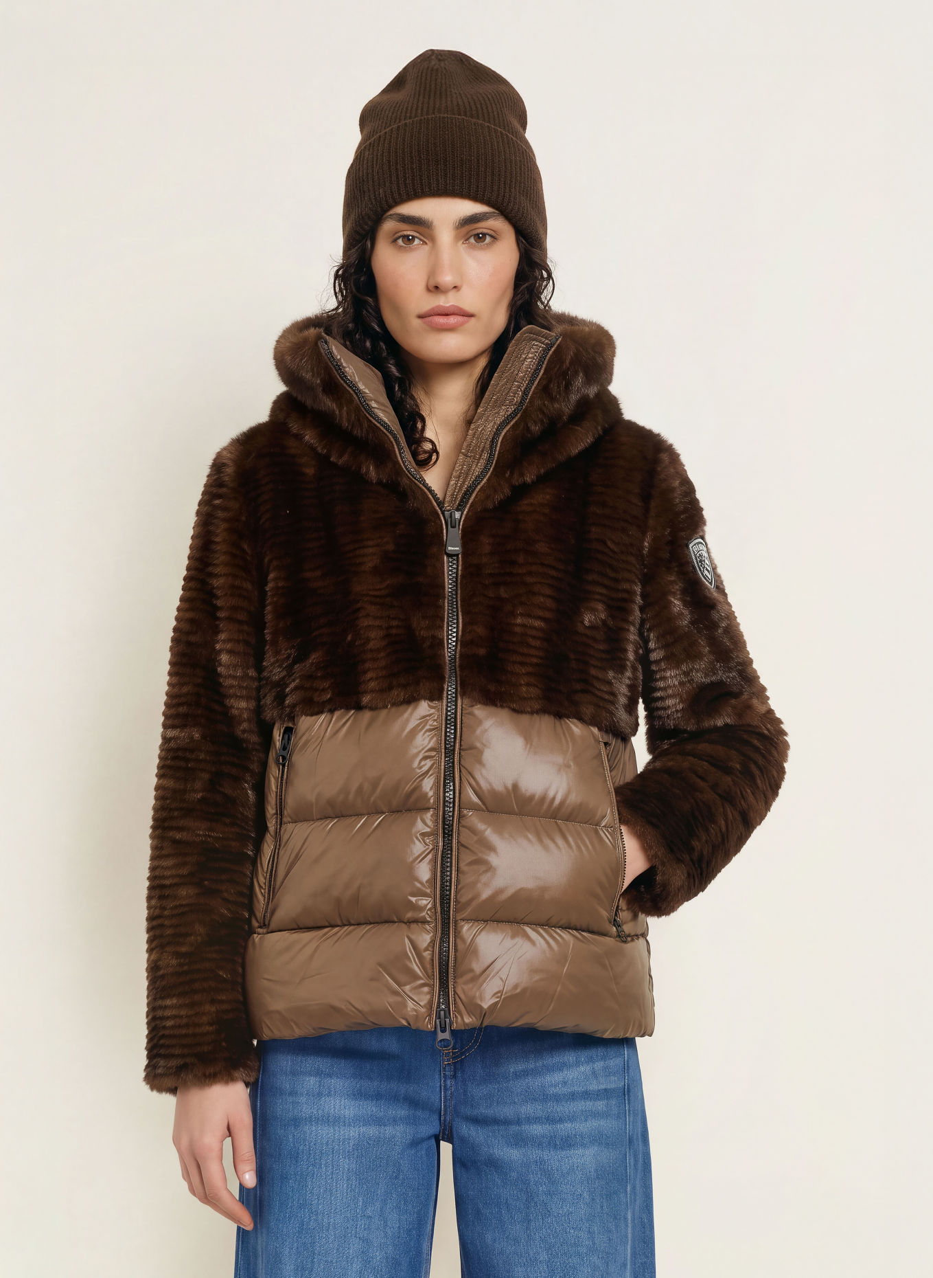 Blauer Veste en fausse fourrure FANEVIL dans un mélange de matières: MARRON FONCÉ