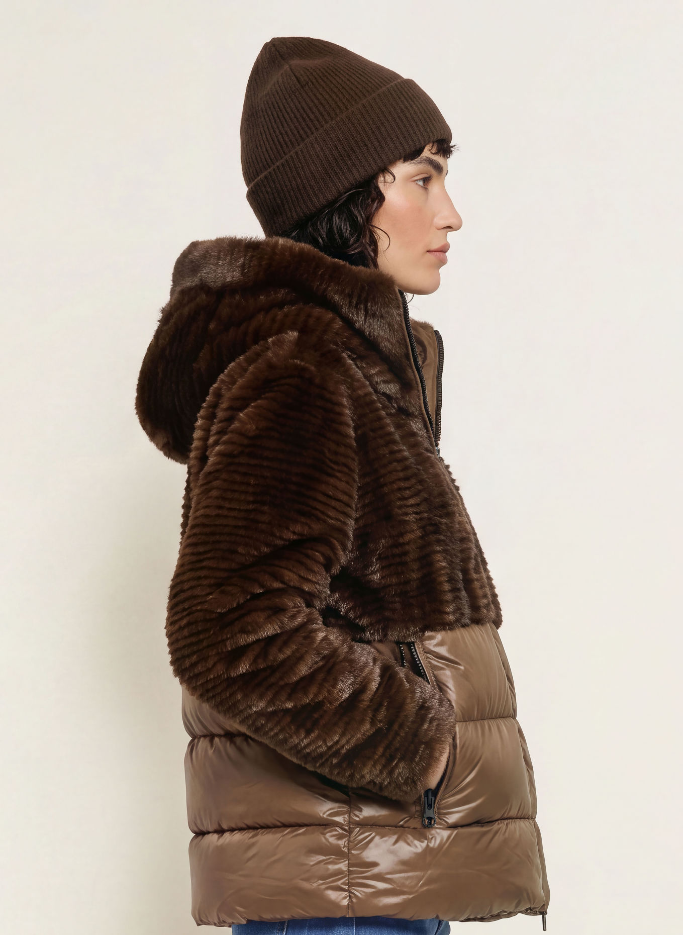 Blauer Veste en fausse fourrure FANEVIL dans un mélange de matières: MARRON FONCÉ