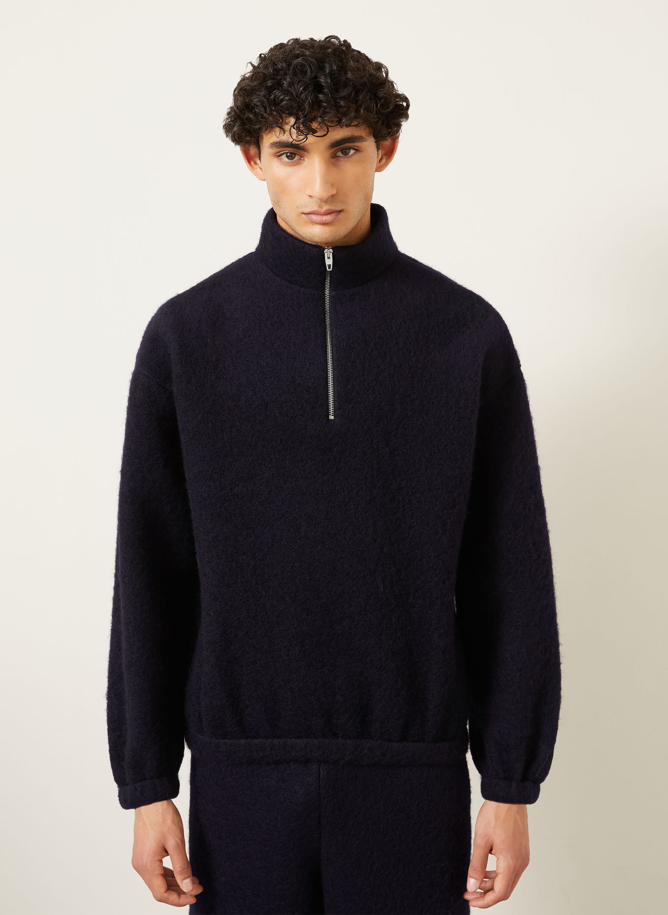 JIL SANDER Pull col zippé: BLEU FONCÉ