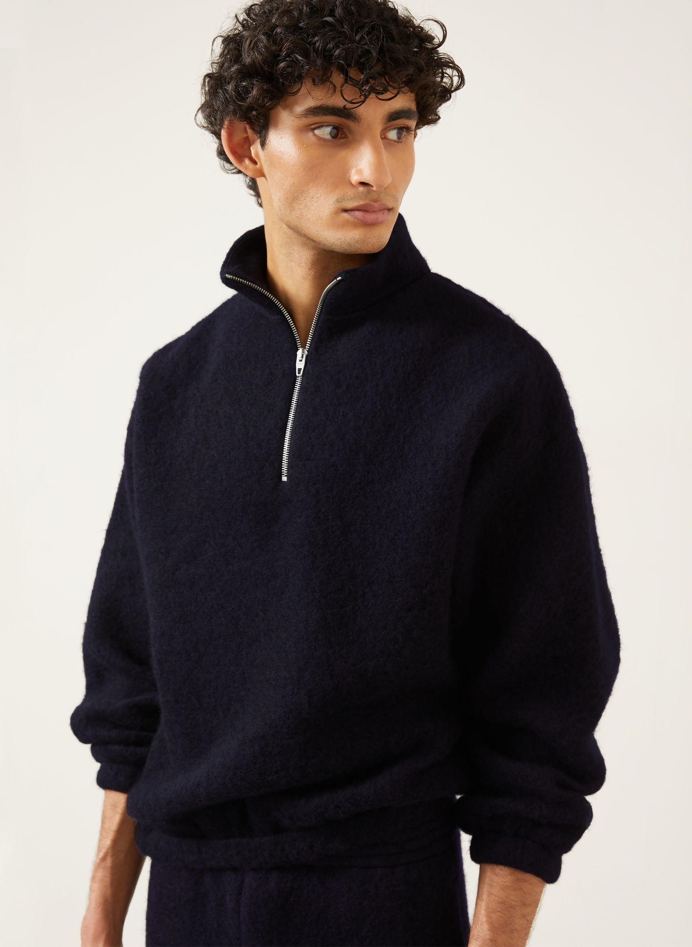 JIL SANDER Pull col zippé: BLEU FONCÉ