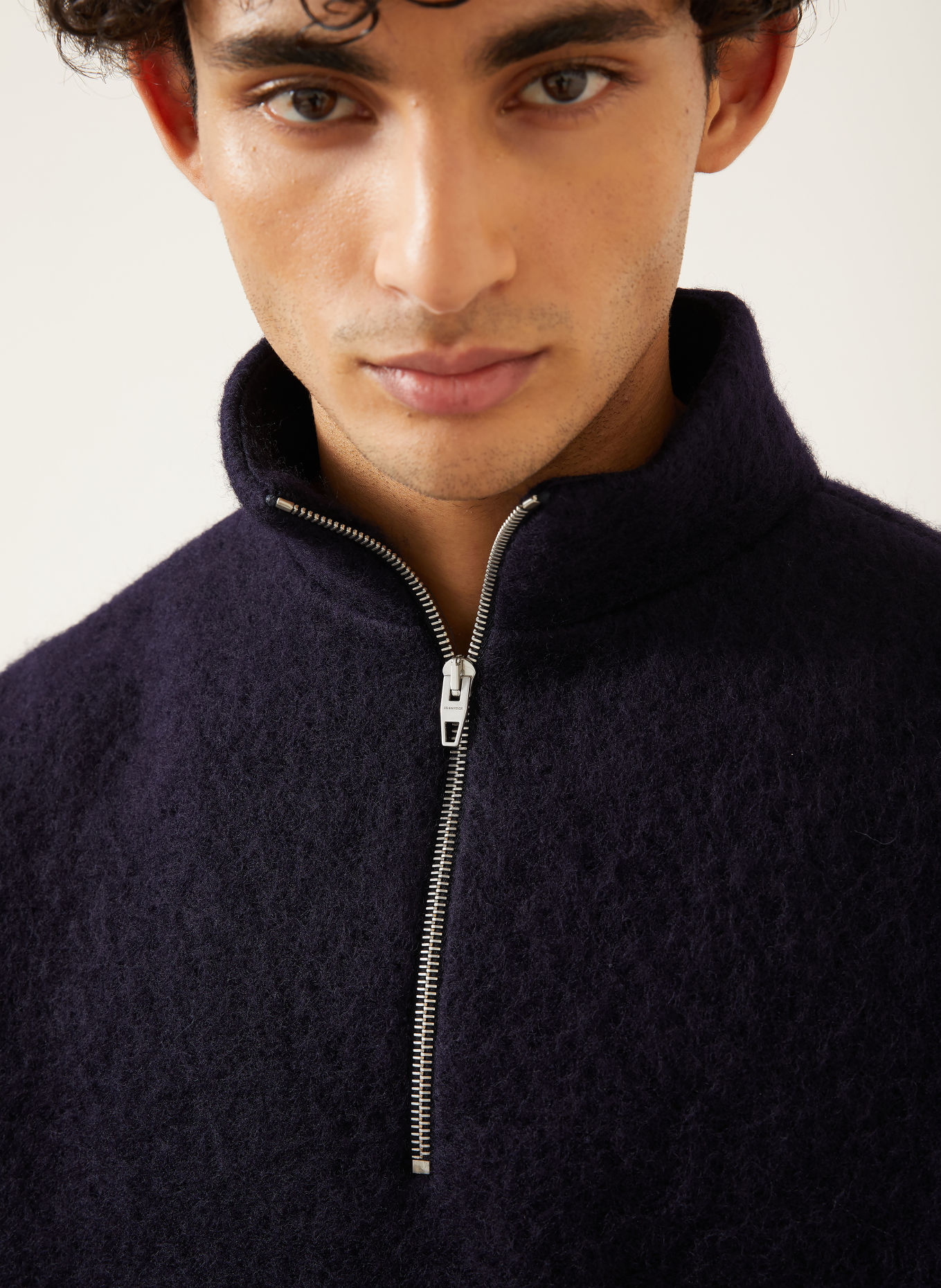 JIL SANDER Pull col zippé: BLEU FONCÉ