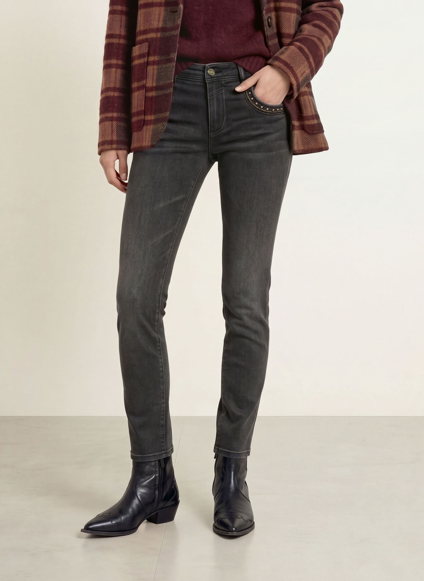 MOS MOSH Jean skinny MMNAOMI TENI avec rivets: 850 GREY