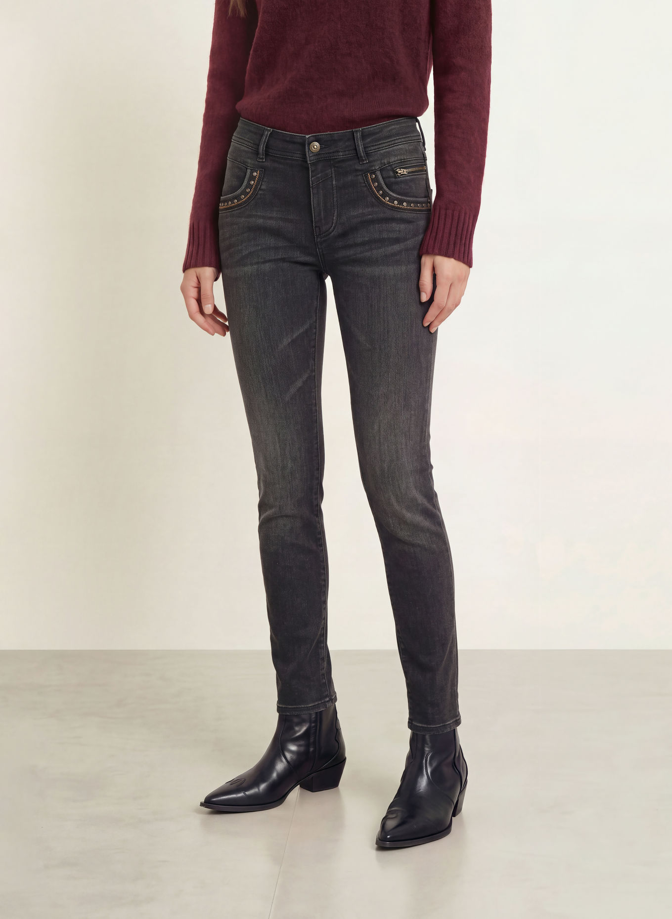 MOS MOSH Jean skinny MMNAOMI TENI avec rivets: 850 GREY