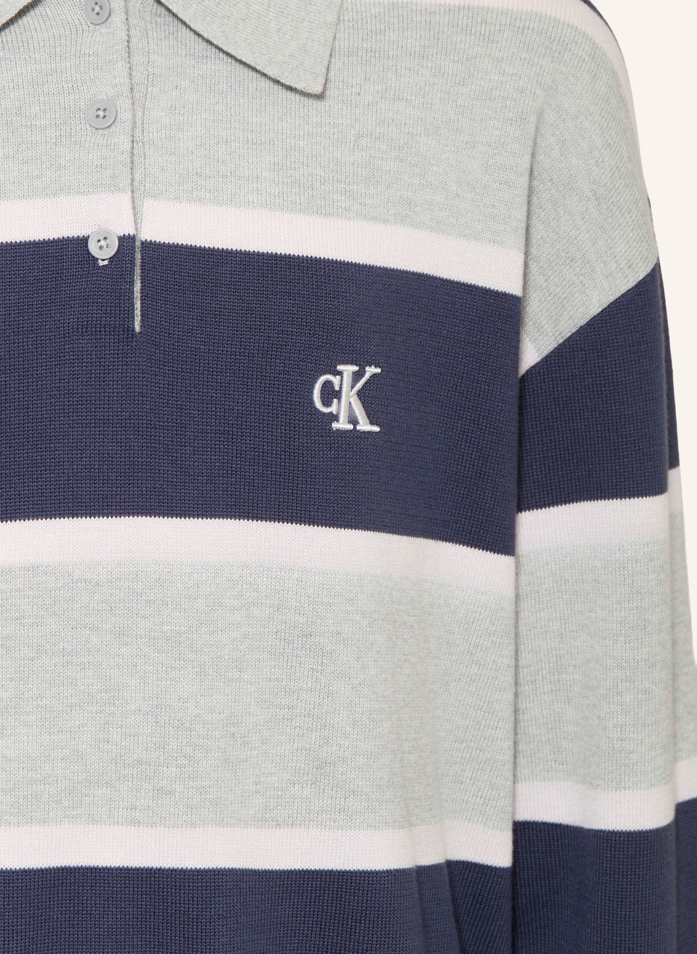 Calvin Klein Strick-Poloshirt: GRAU / DUNKELBLAU / WEISS