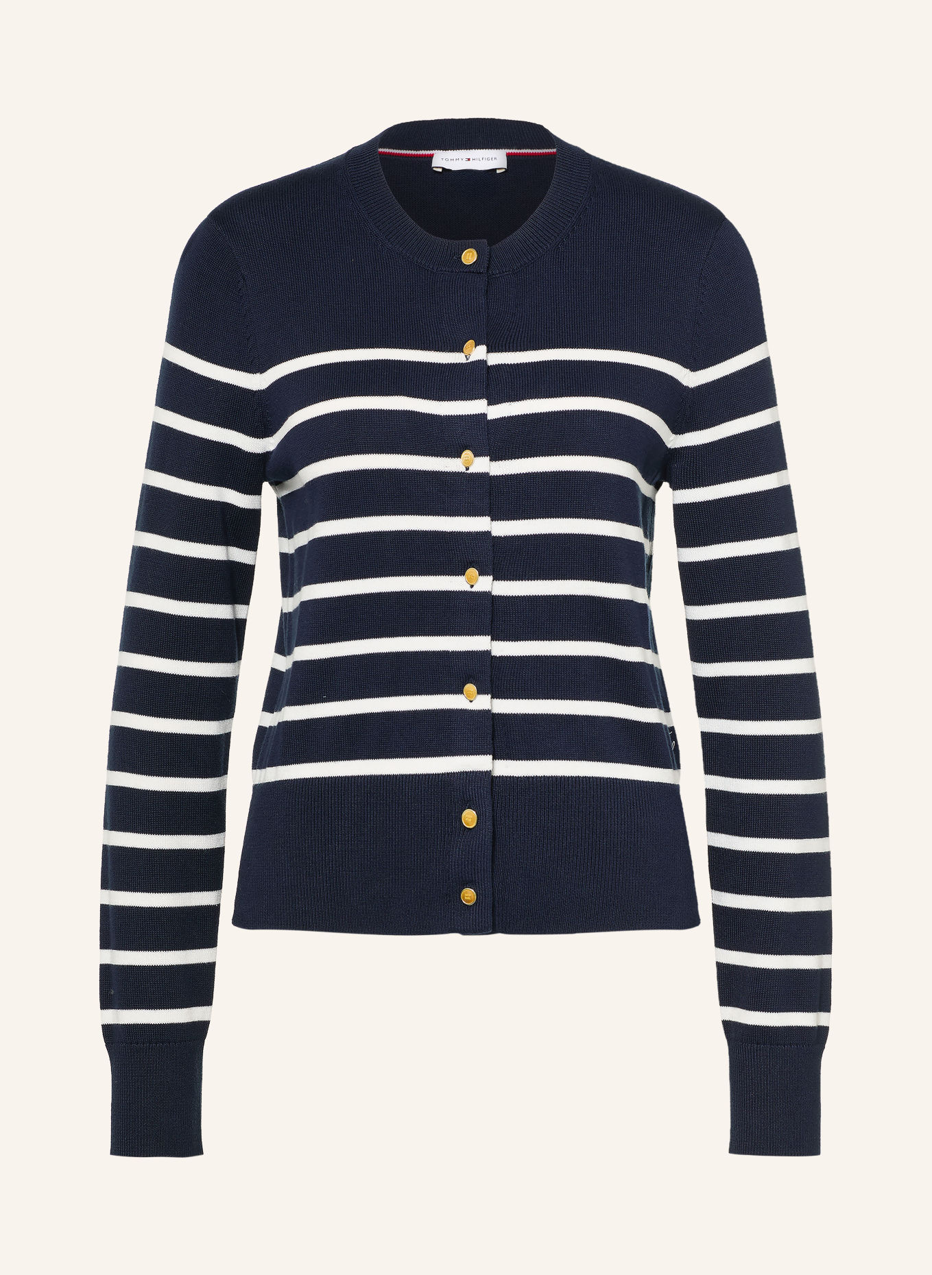 TOMMY HILFIGER Strickjacke: DUNKELBLAU / GOLD / WEISS