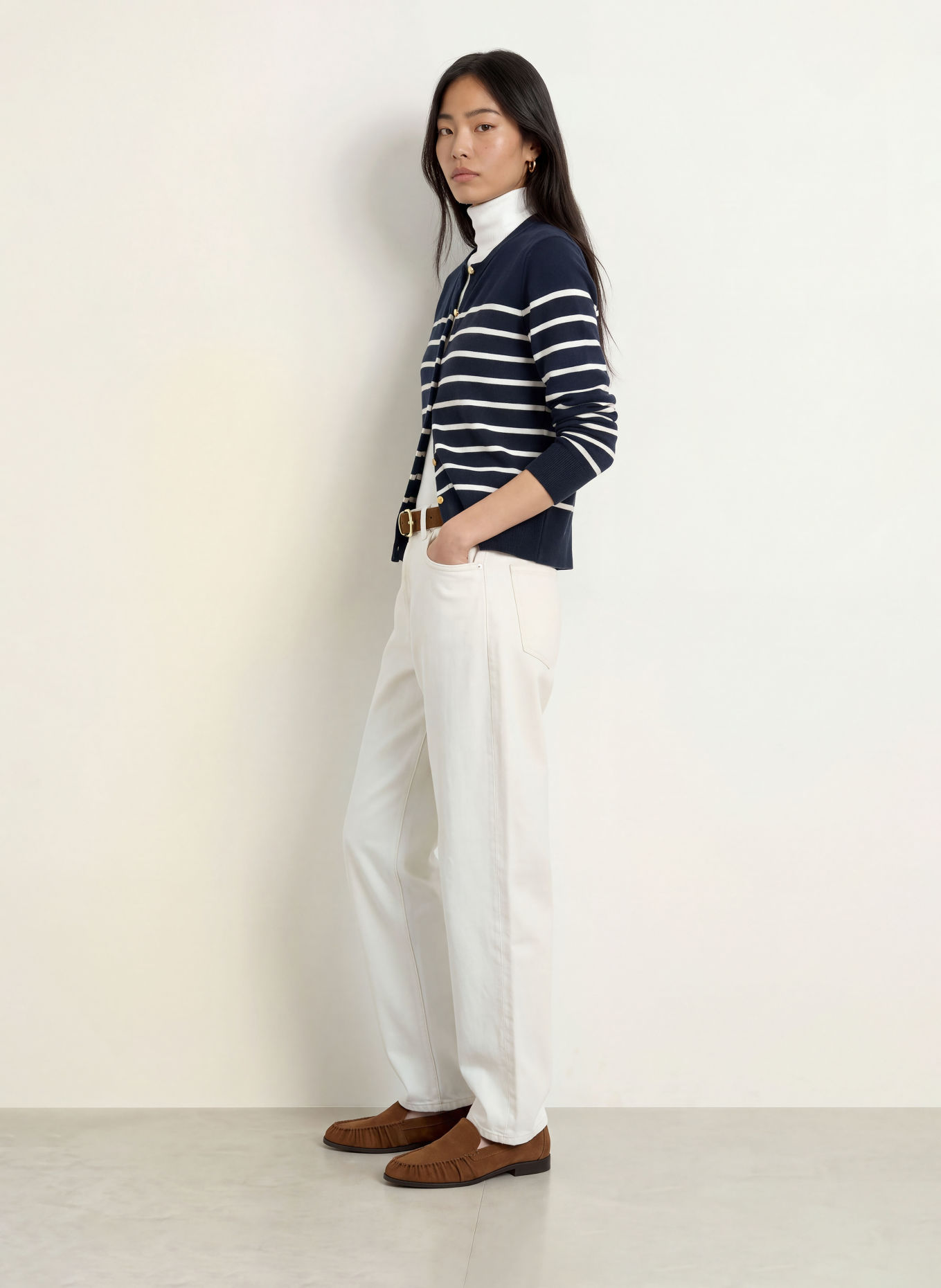 TOMMY HILFIGER Strickjacke: DUNKELBLAU / GOLD / WEISS