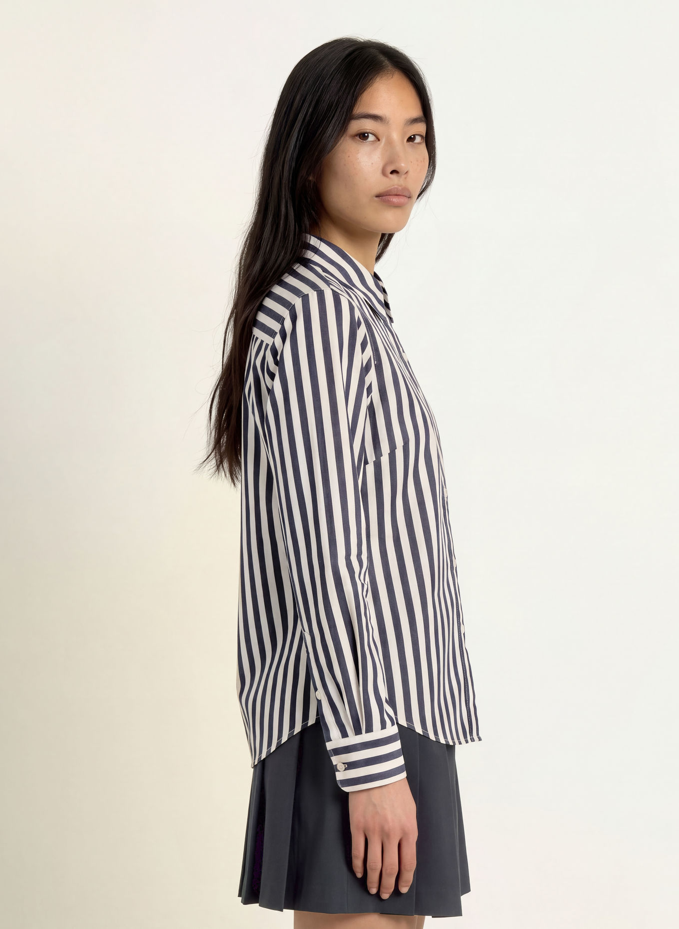 TOMMY HILFIGER Hemdbluse: DUNKELBLAU / ECRU