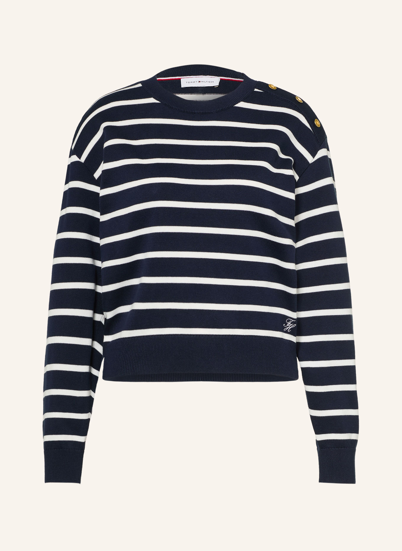 TOMMY HILFIGER Pullover: DUNKELBLAU / WEISS
