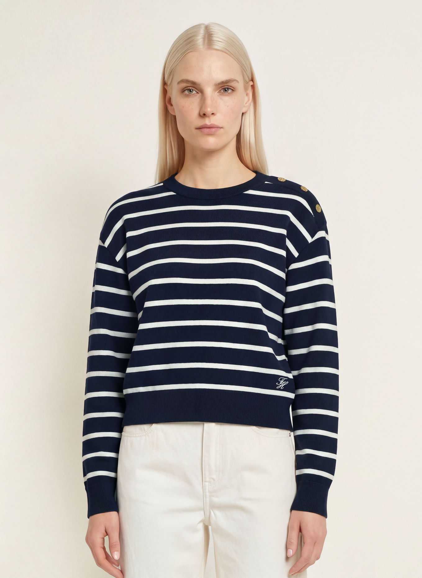 TOMMY HILFIGER Pullover: DUNKELBLAU / WEISS