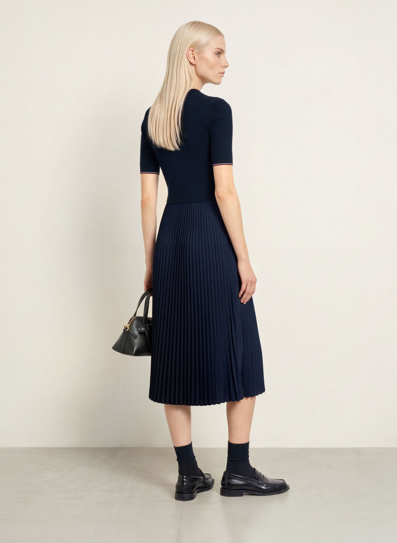 TOMMY HILFIGER Robe en maille mélangée avec des plis: BLEU FONCÉ