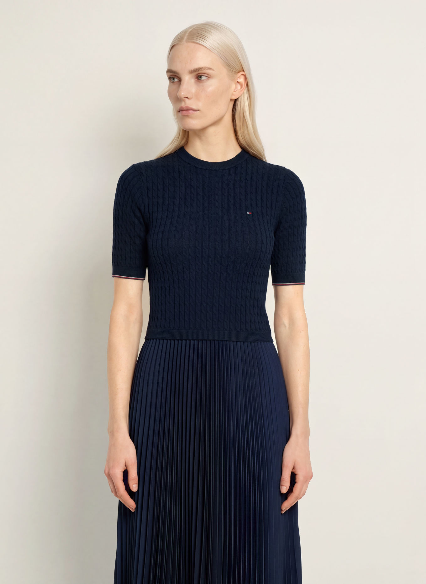 TOMMY HILFIGER Robe en maille mélangée avec des plis: BLEU FONCÉ