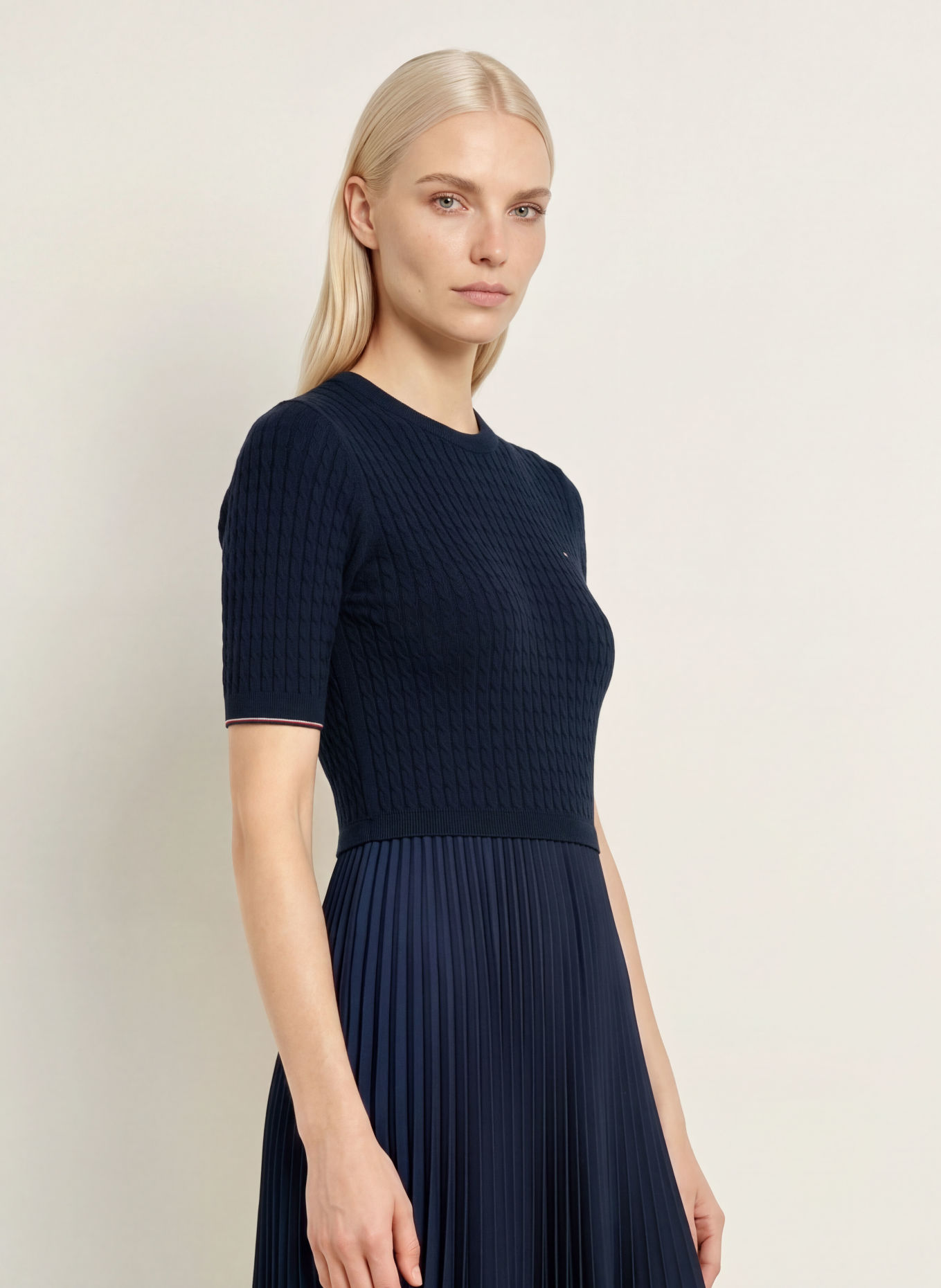 TOMMY HILFIGER Robe en maille mélangée avec des plis: BLEU FONCÉ