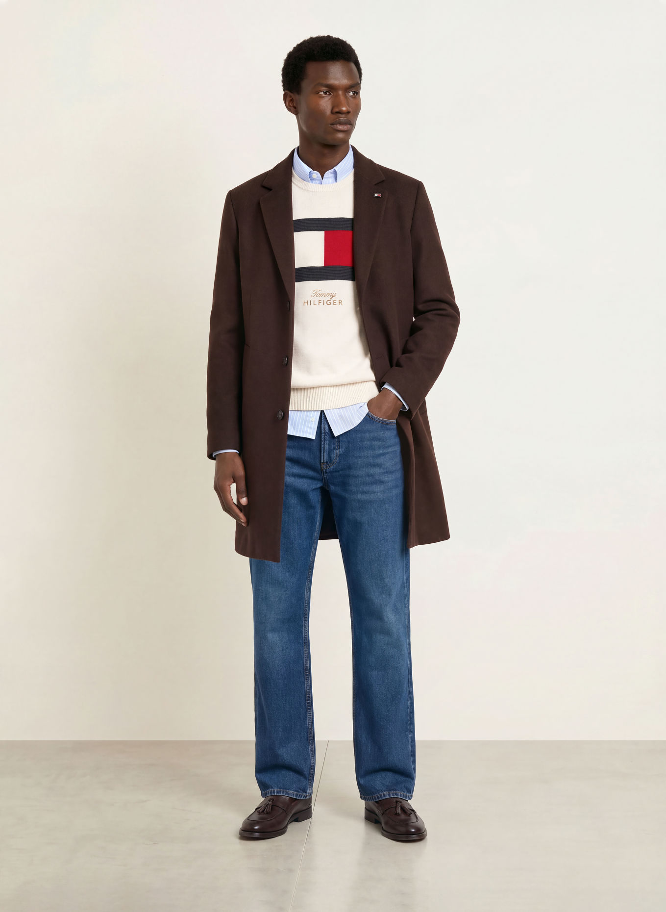 TOMMY HILFIGER Wollmantel: DUNKELBRAUN
