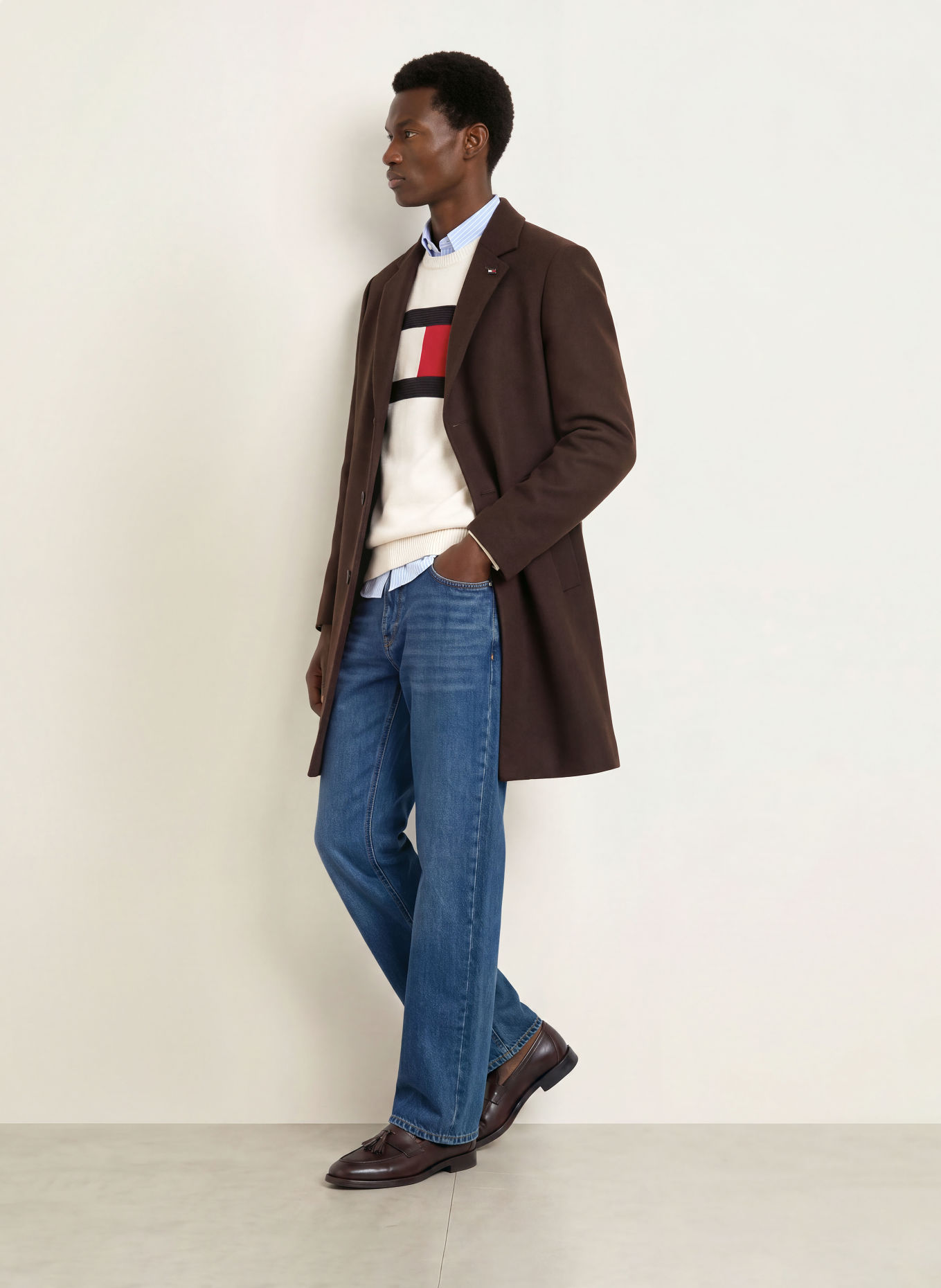 TOMMY HILFIGER Wollmantel: DUNKELBRAUN