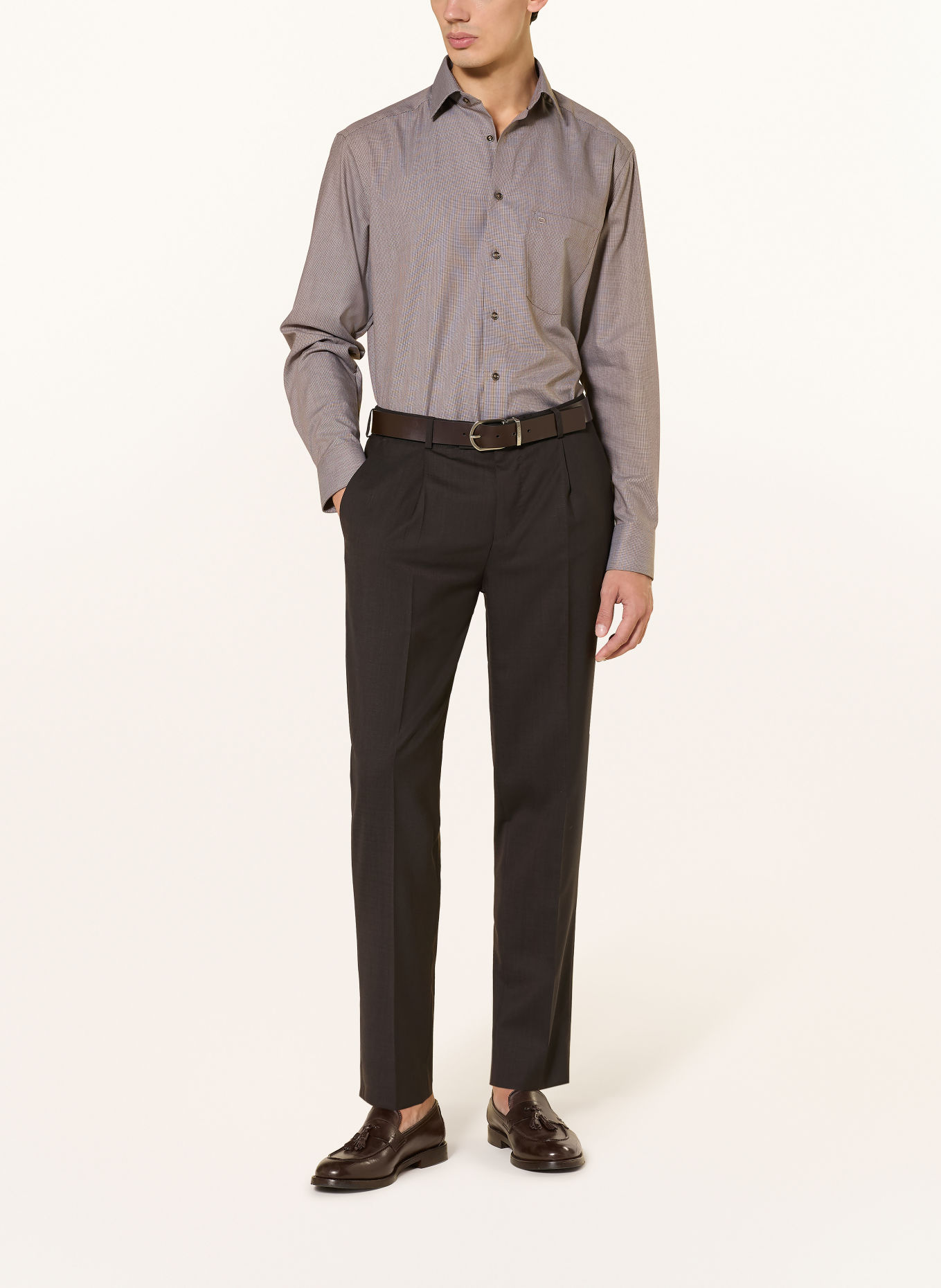 OLYMP Luxor Comfort Fit Shirt: DARK BROWN / ECRU