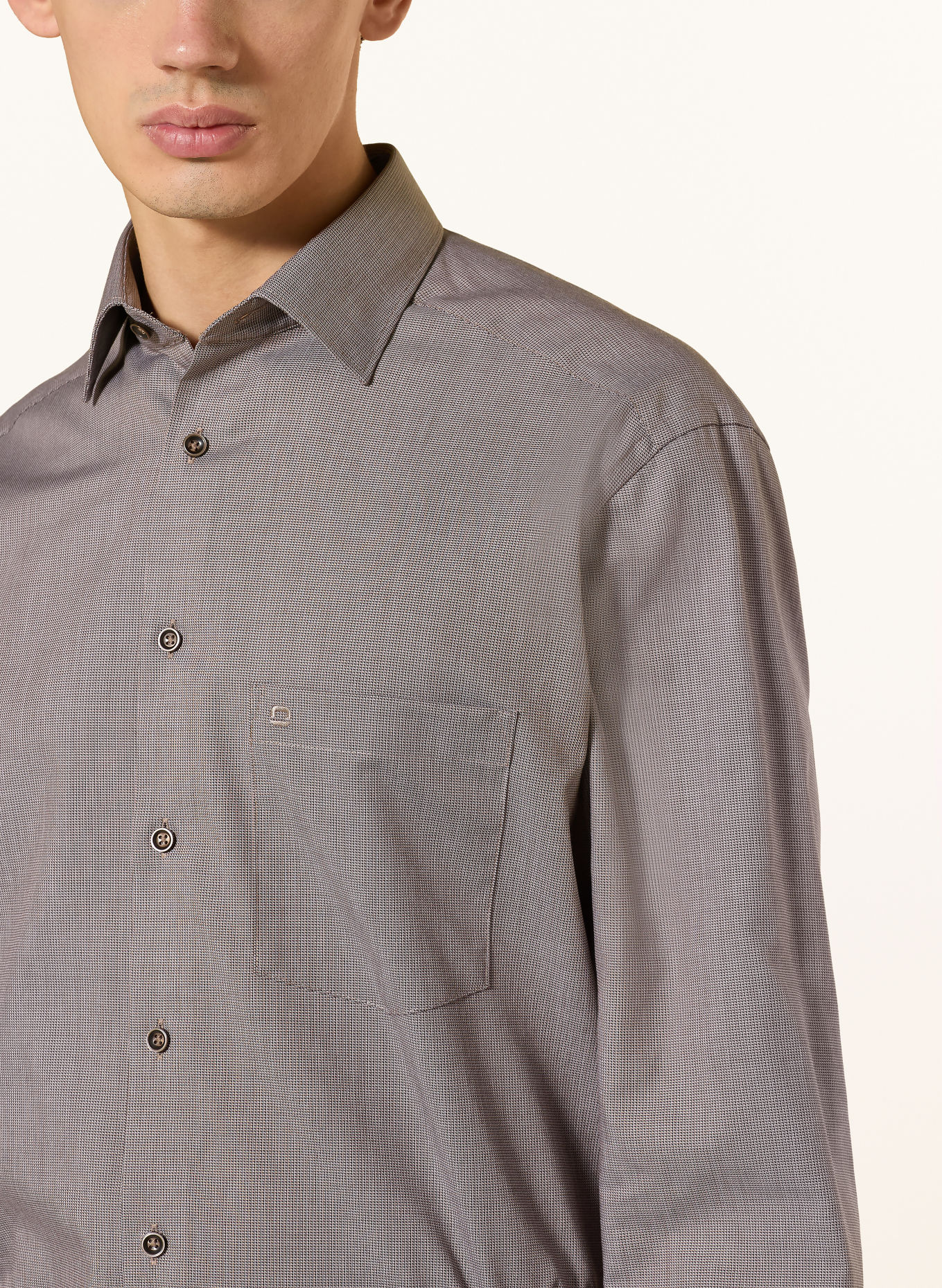 OLYMP Luxor Comfort Fit Shirt: DARK BROWN / ECRU