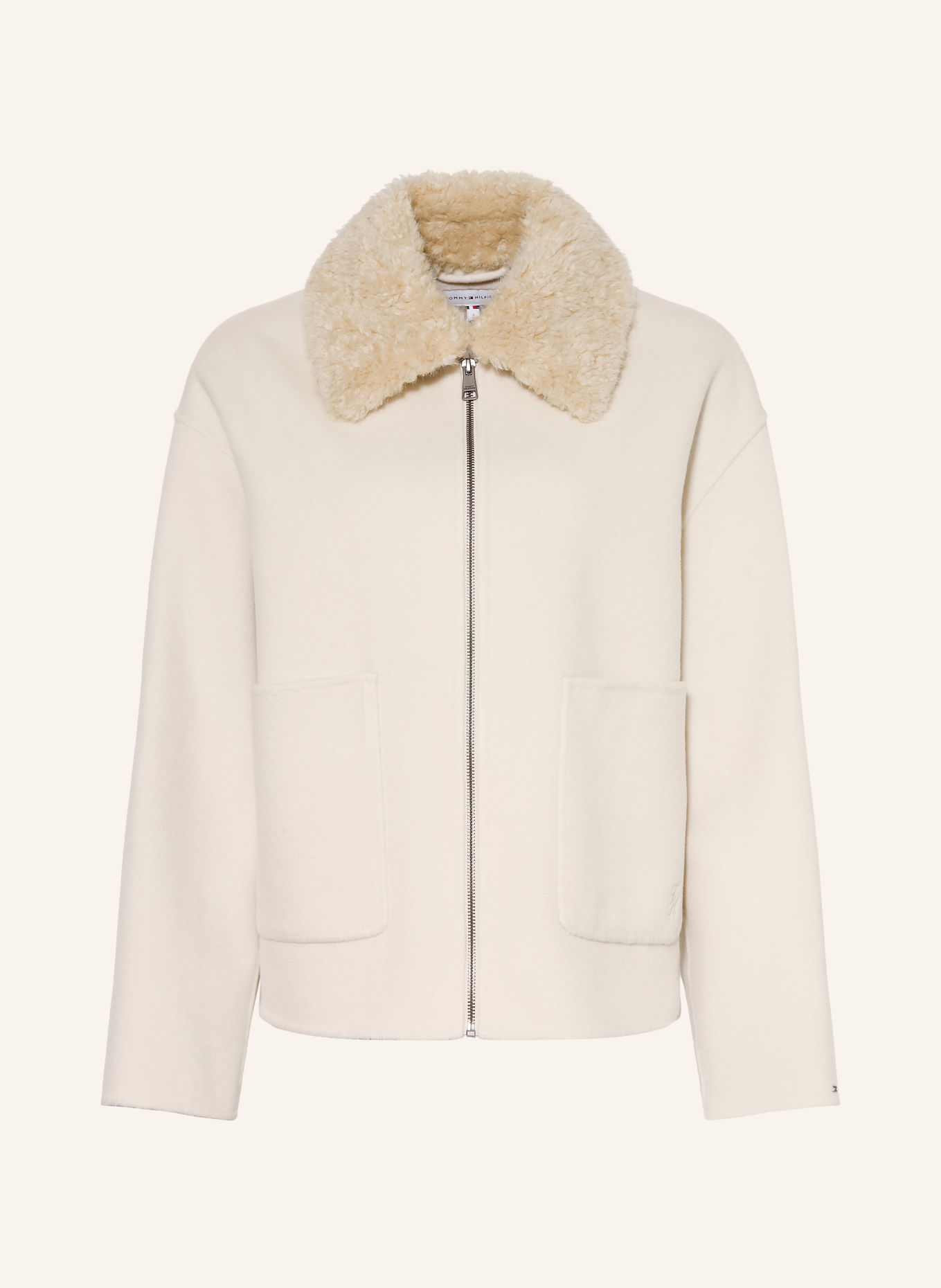 TOMMY HILFIGER Boxy jacket with a detachable faux fur collar: CREAM