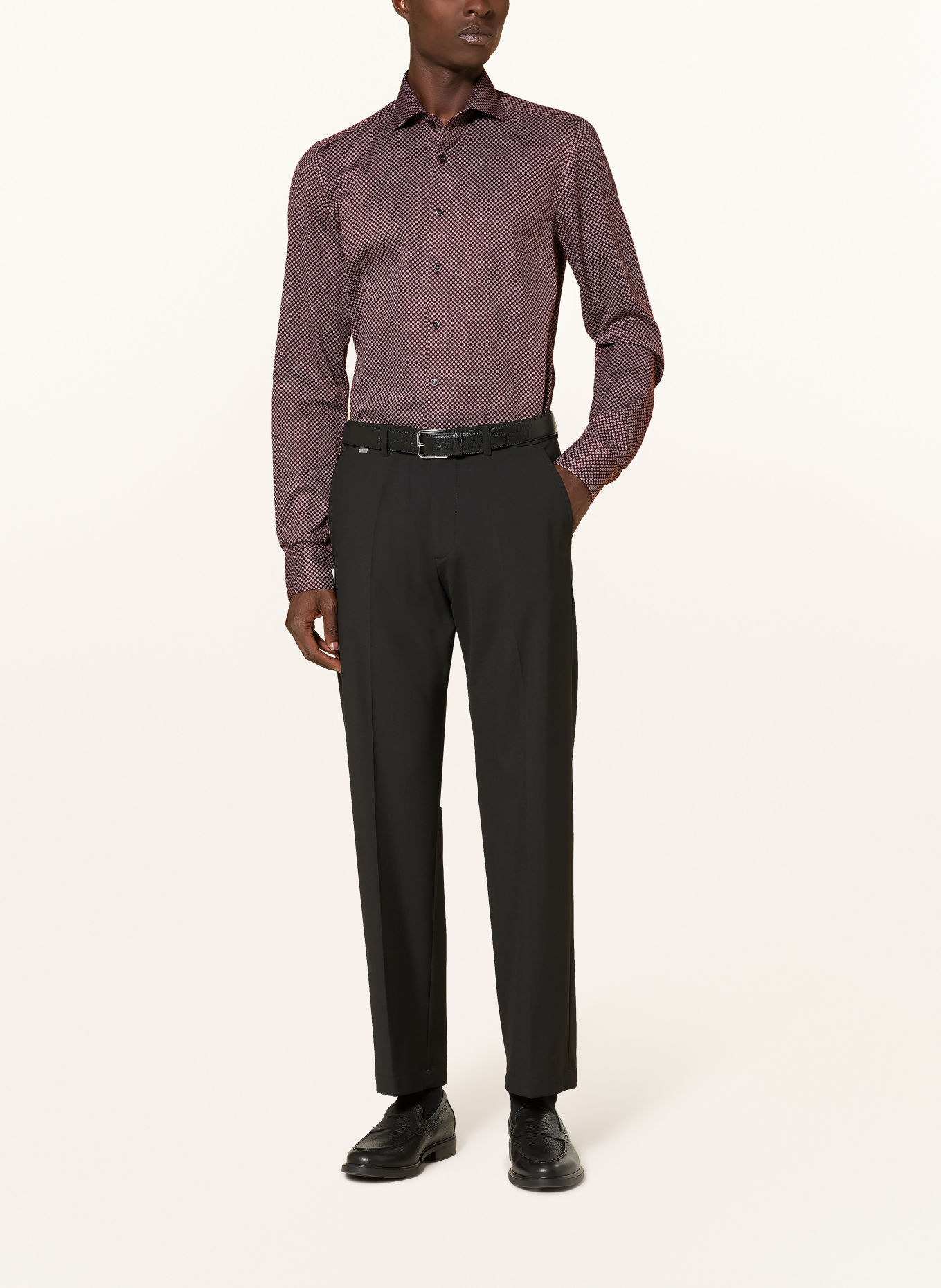 OLYMP Chemise Level Five coupe ajustée: ROUGE FONCÉ / BLEU CLAIR / BLANC