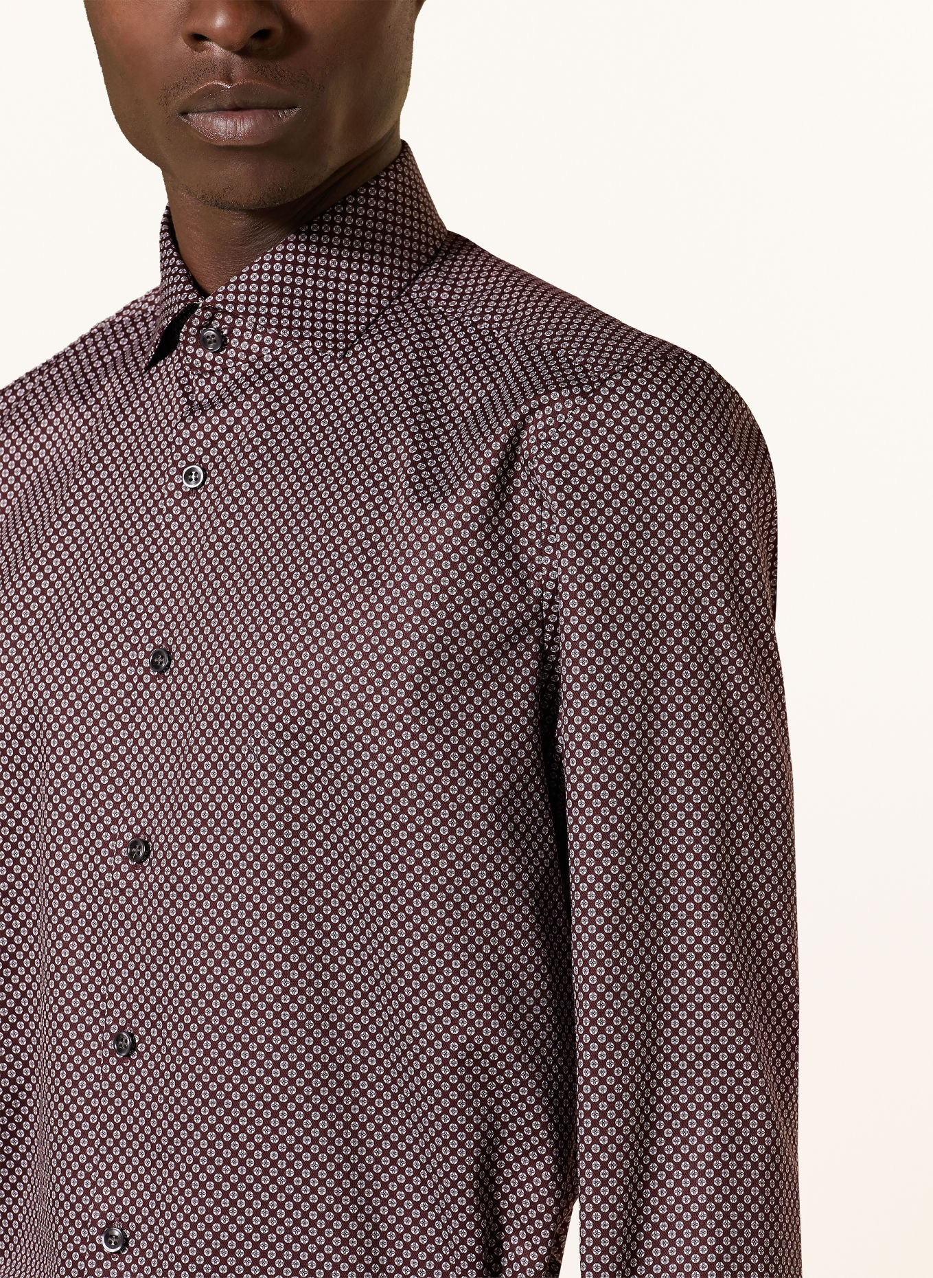 OLYMP Chemise Level Five coupe ajustée: ROUGE FONCÉ / BLEU CLAIR / BLANC
