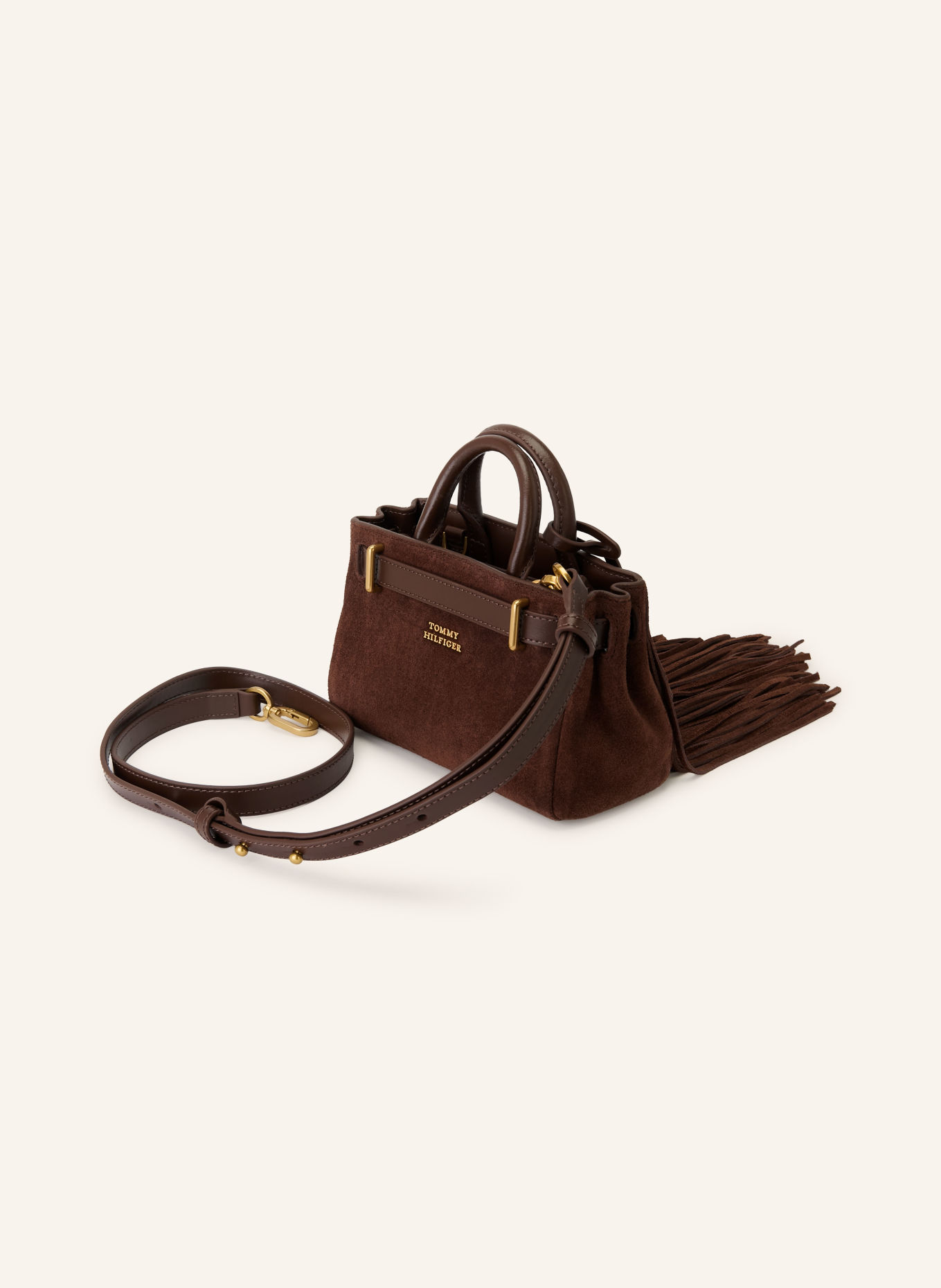 TOMMY HILFIGER Handtasche: DUNKELBRAUN / GOLD