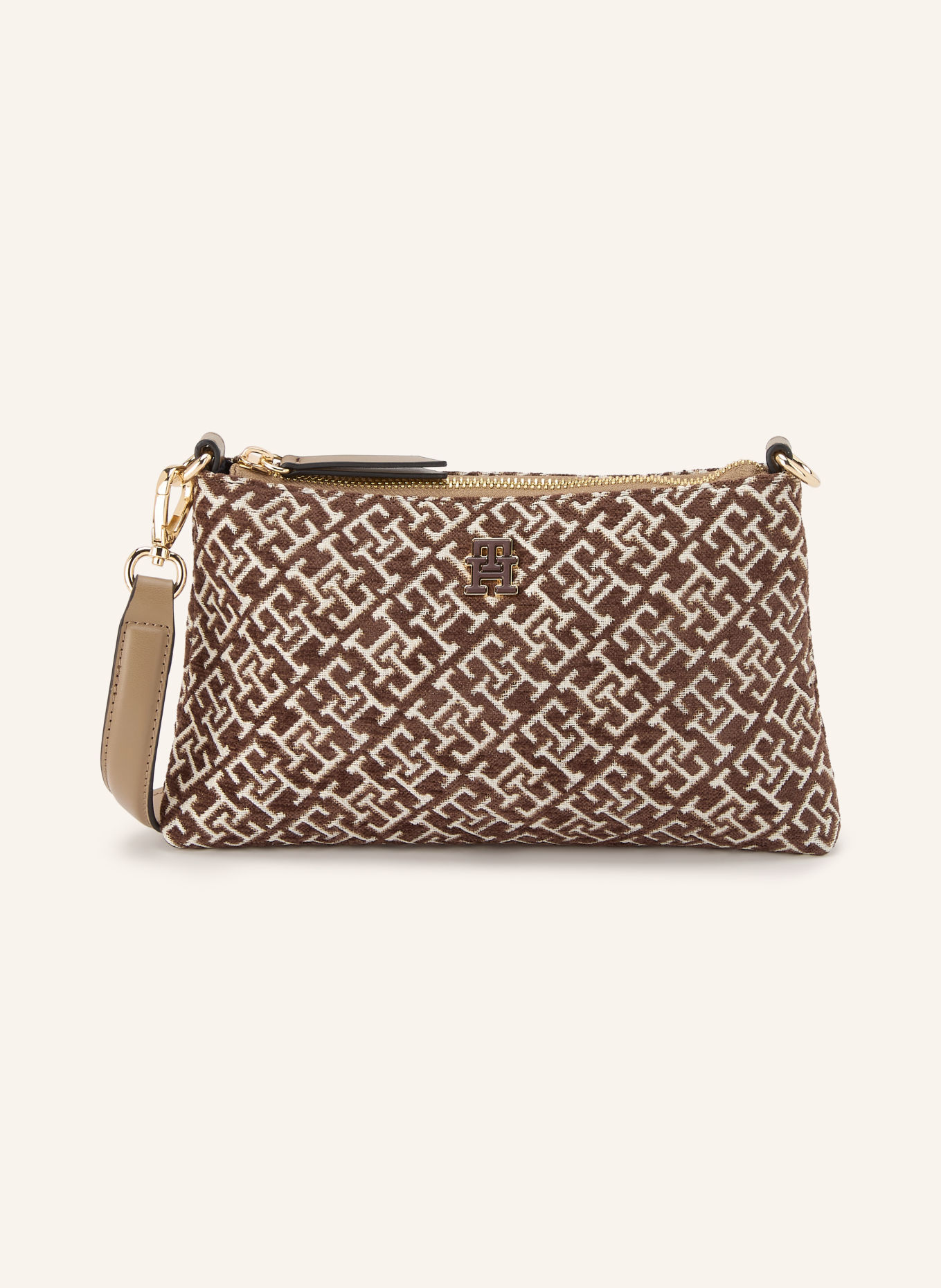 TOMMY HILFIGER Sac épaule MINI: MARRON / OR / BLANC