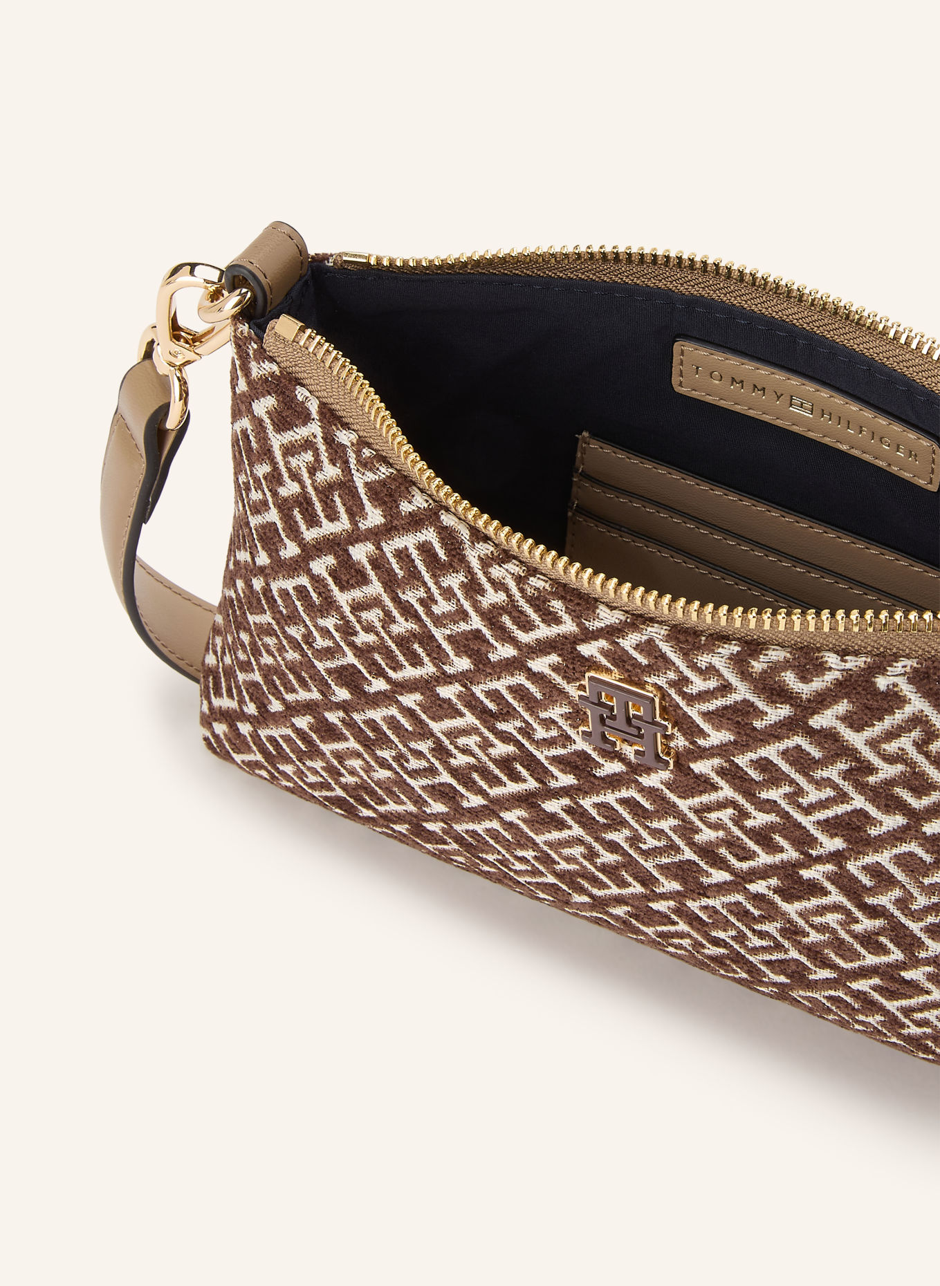 TOMMY HILFIGER Sac épaule MINI: MARRON / OR / BLANC