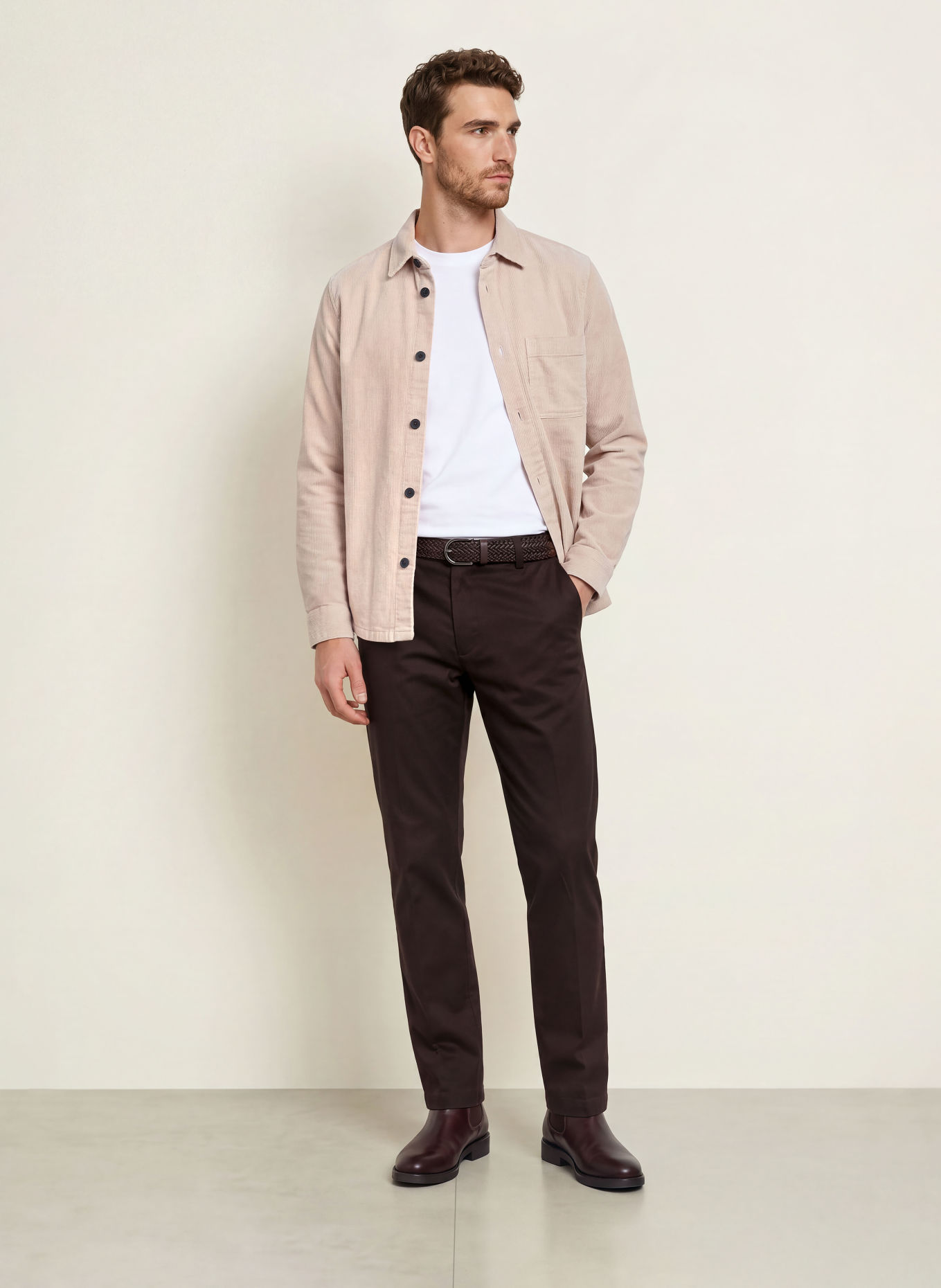 OLYMP Overshirt i fløjl: BEIGE