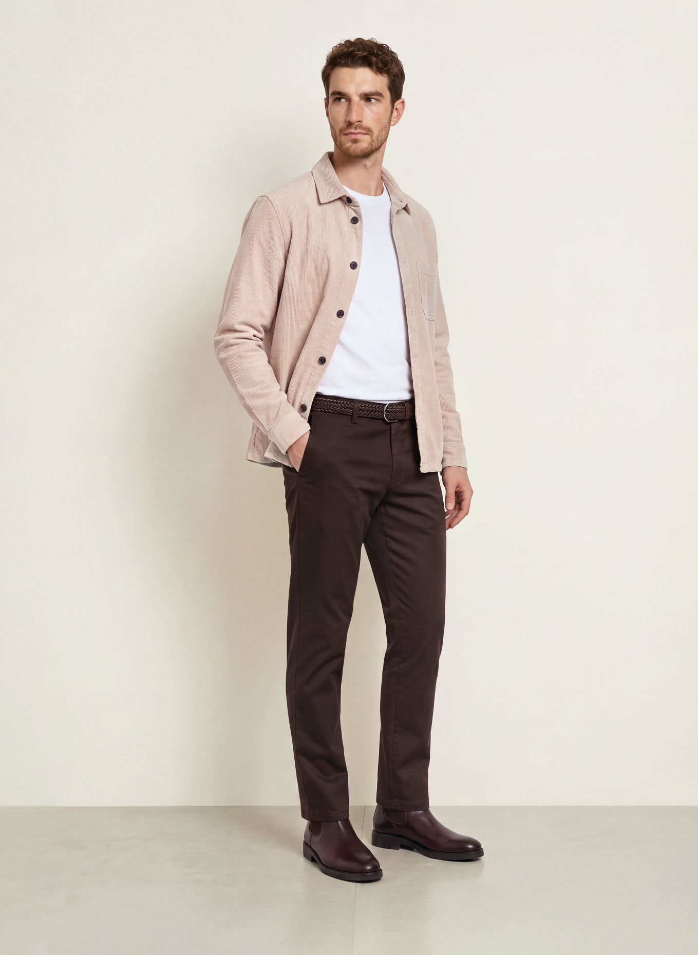 OLYMP Overshirt i fløjl: BEIGE
