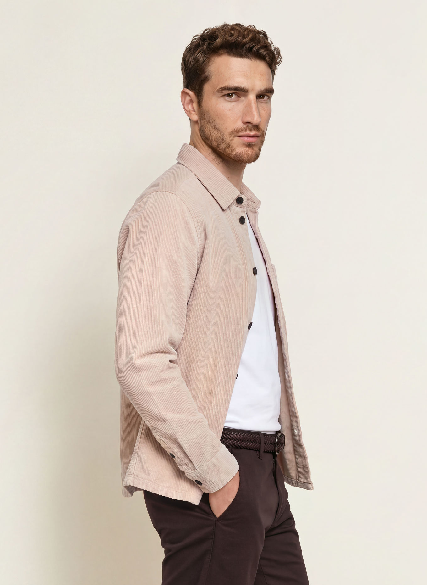 OLYMP Overshirt i fløjl: BEIGE
