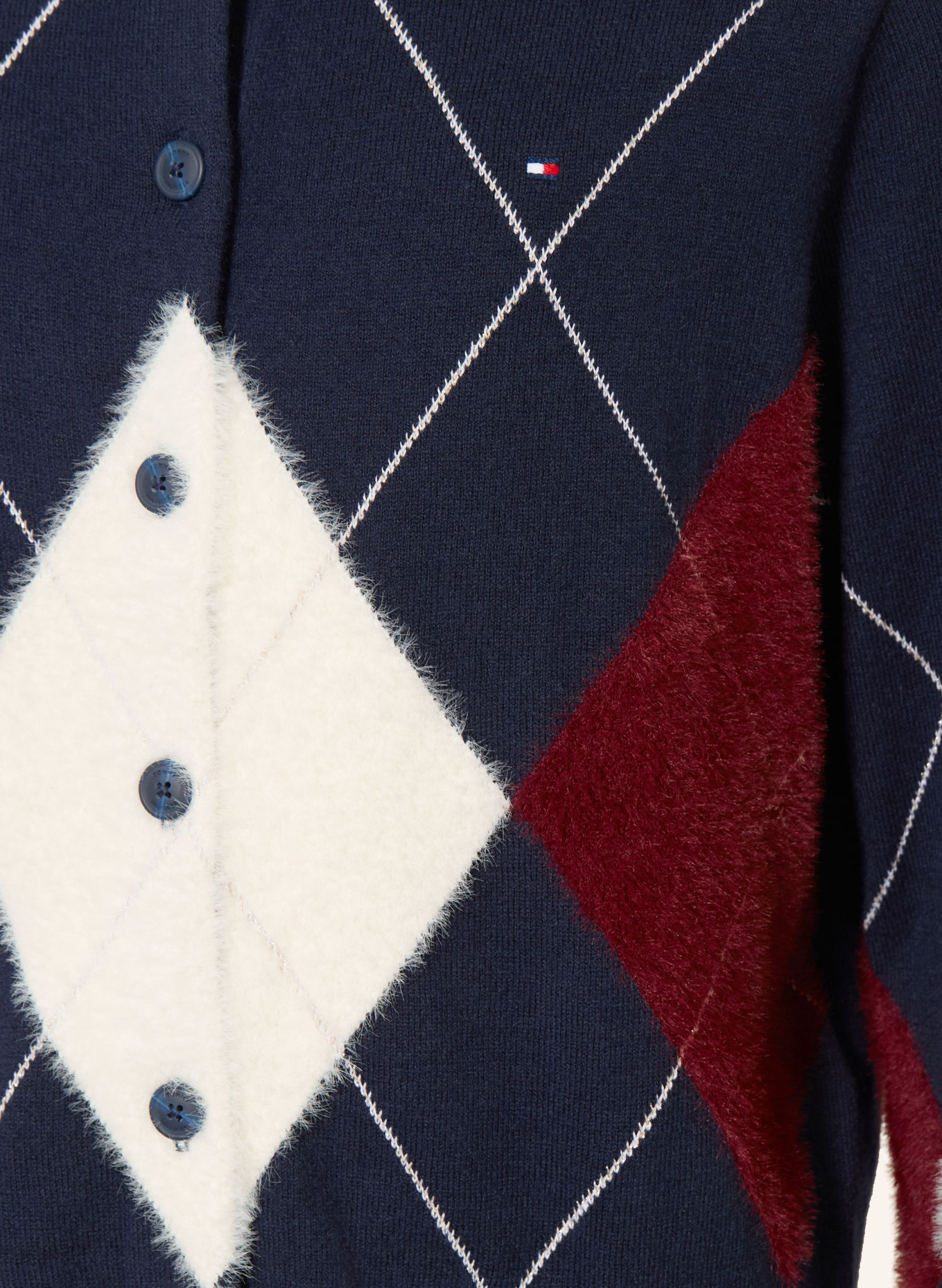 TOMMY HILFIGER Strickjacke: DUNKELBLAU / CREME / DUNKELROT