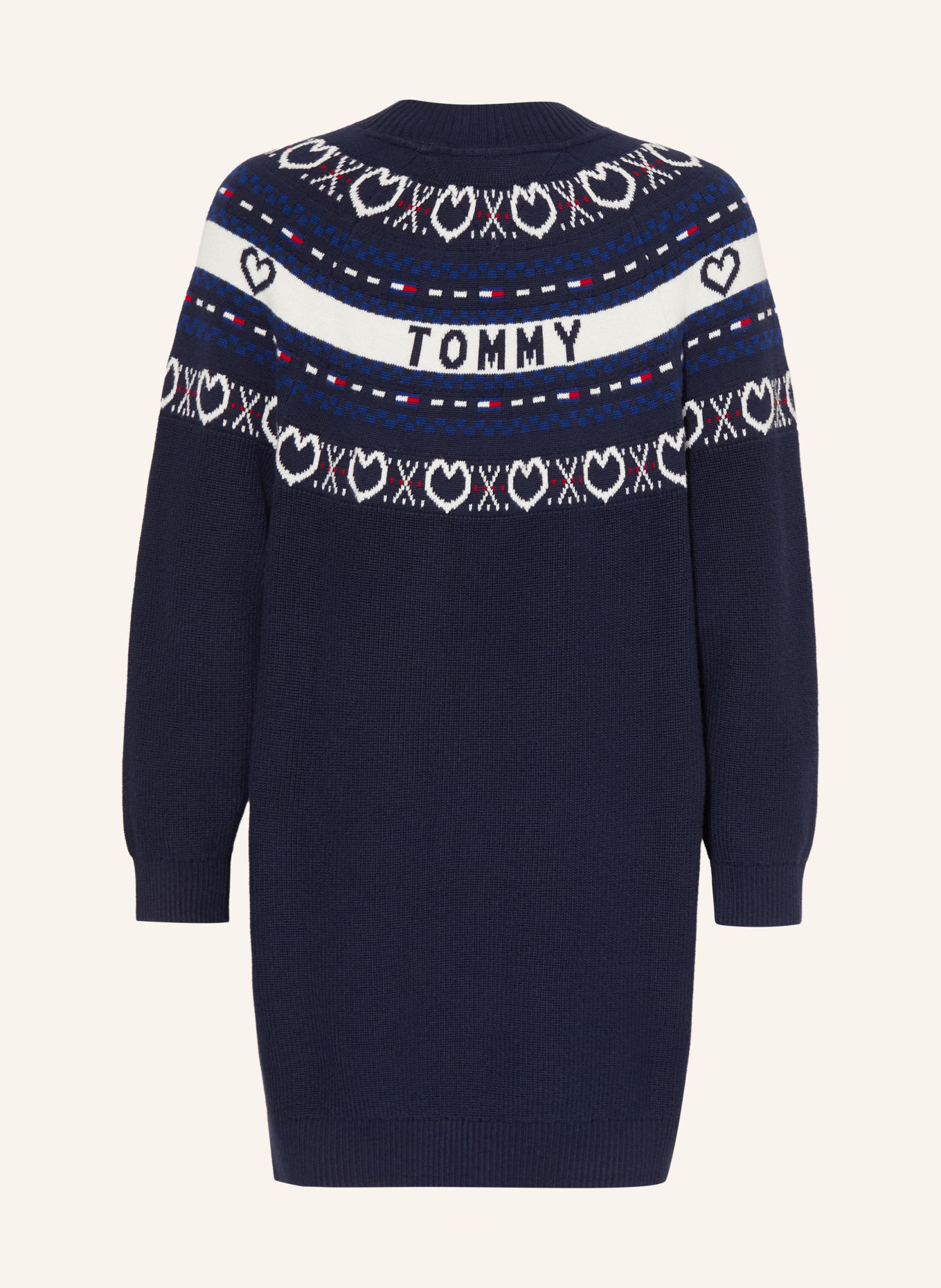 TOMMY HILFIGER Strickkleid: DUNKELBLAU / ROT / WEISS
