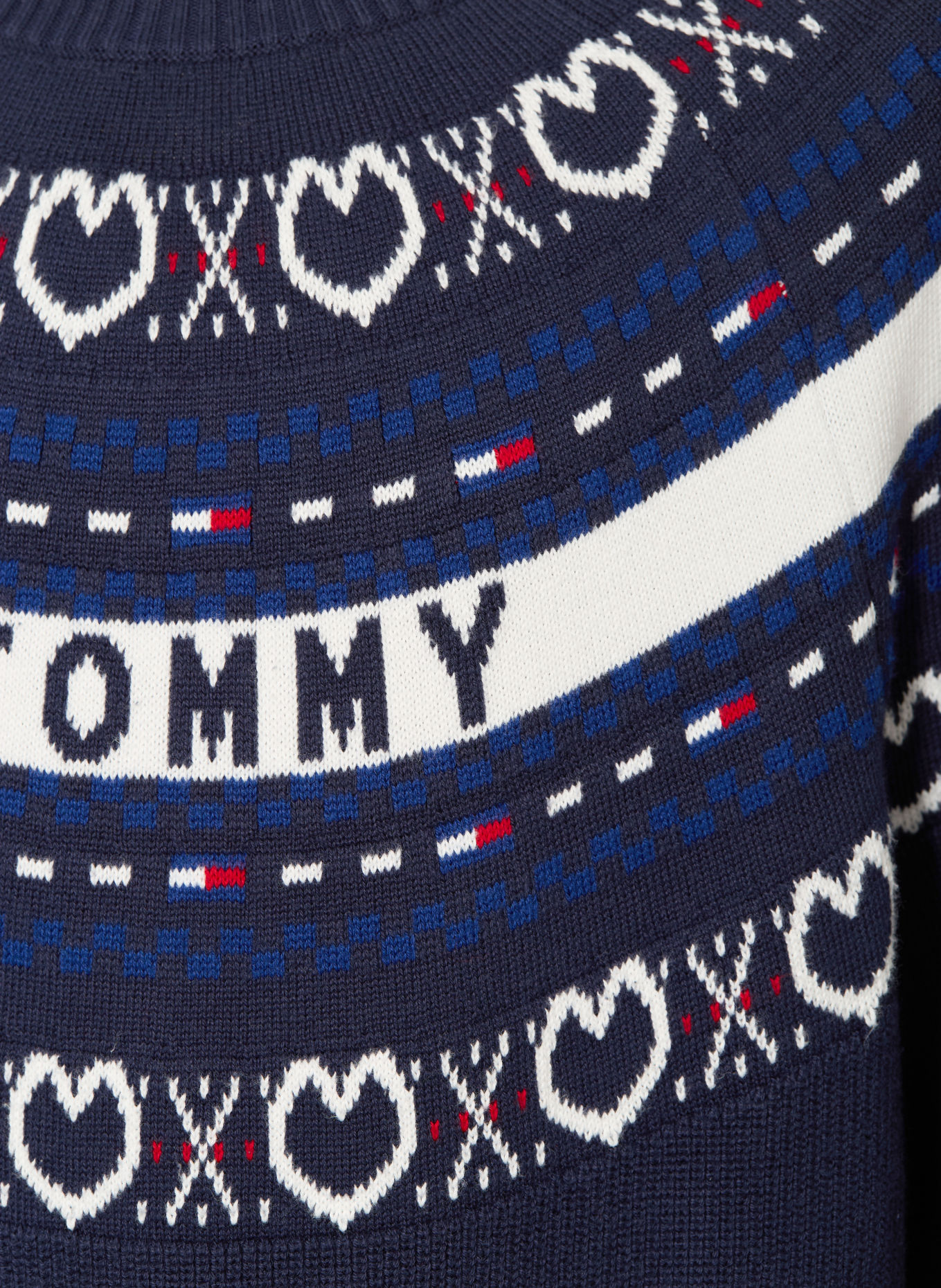 TOMMY HILFIGER Strickkleid: DUNKELBLAU / ROT / WEISS