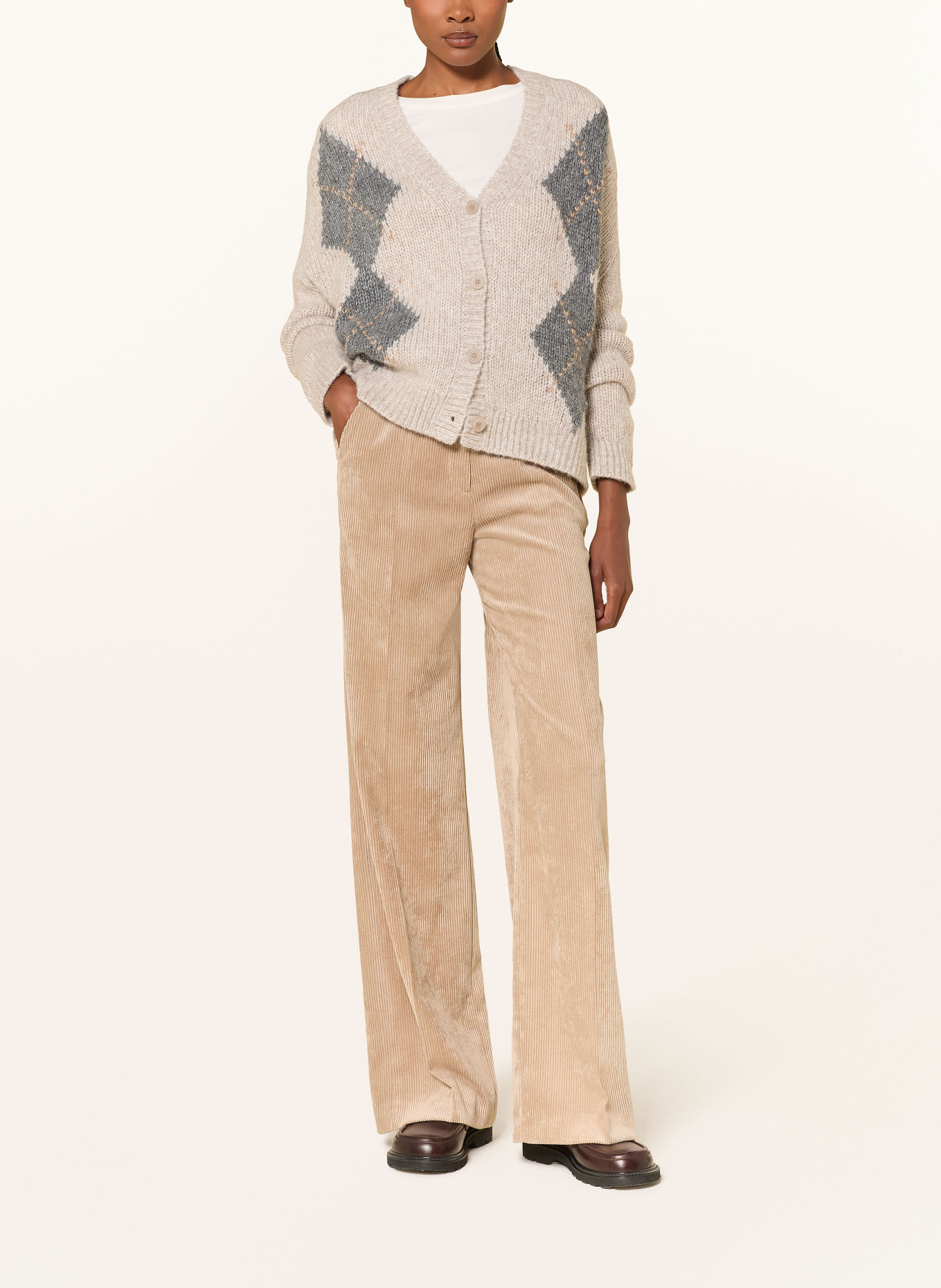 LUISA CERANO Corduroy wide-leg trousers: BEIGE