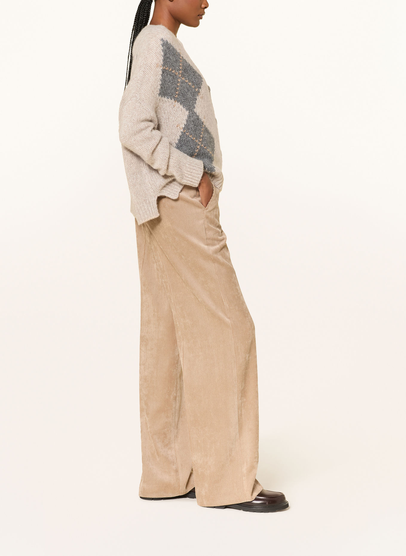 LUISA CERANO Corduroy wide-leg trousers: BEIGE
