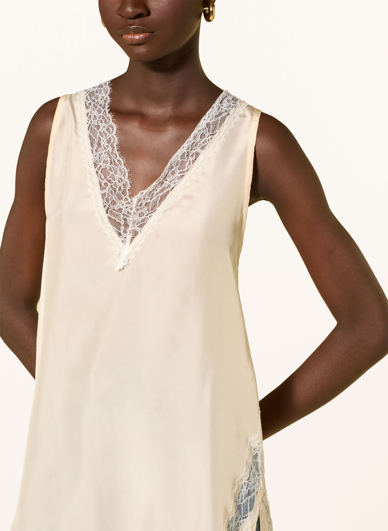 MARELLA MLSCOSTONE-blusetop i silke med blonder: CREME / HVID