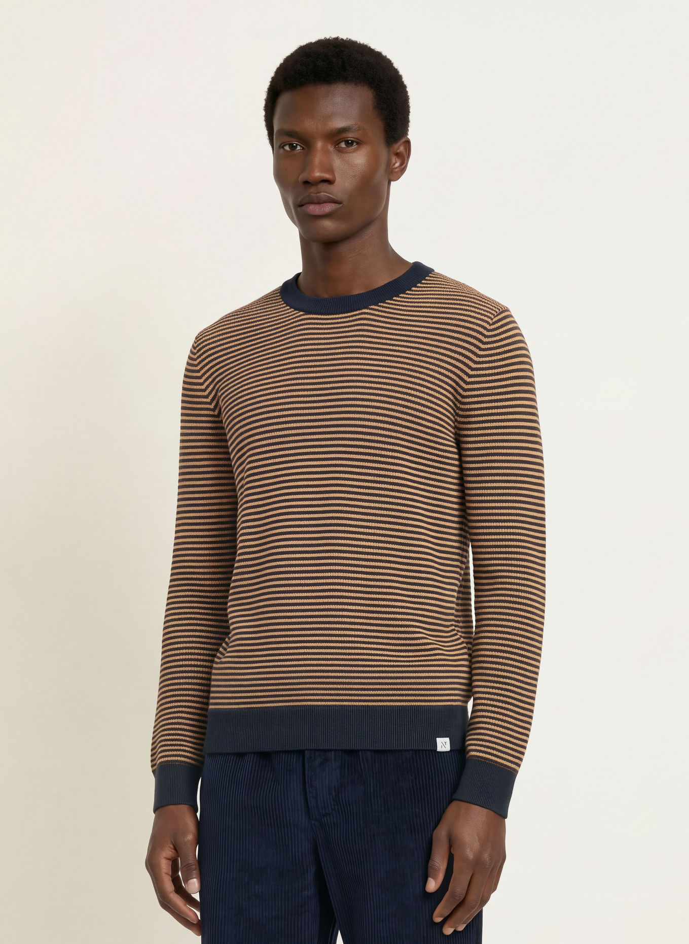 NOWADAYS Trui: DONKERBLAUW / MARRON FONCÉ / BEIGE