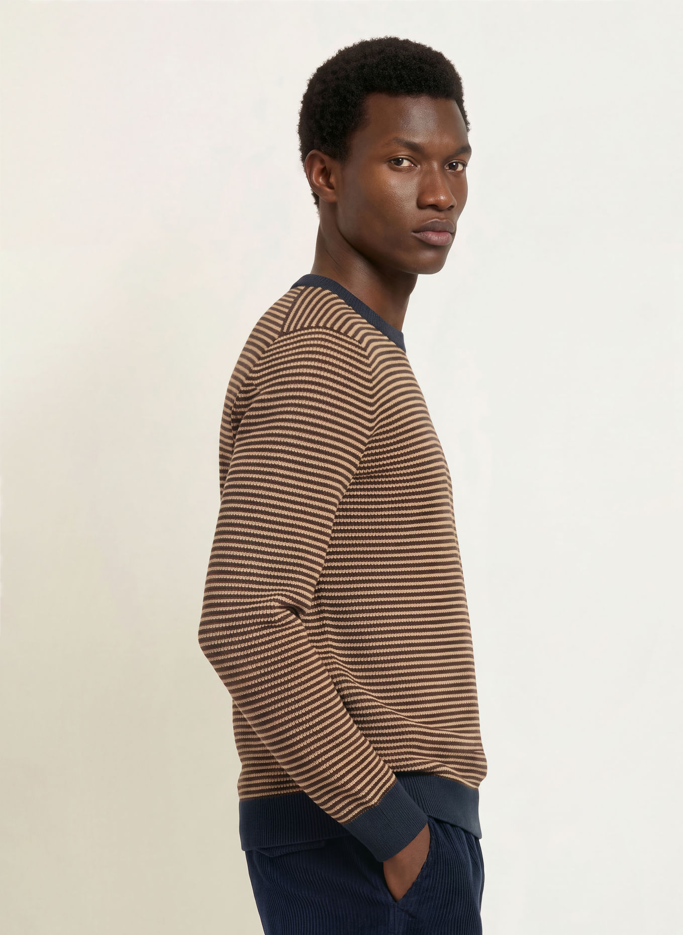 NOWADAYS Trui: DONKERBLAUW / MARRON FONCÉ / BEIGE